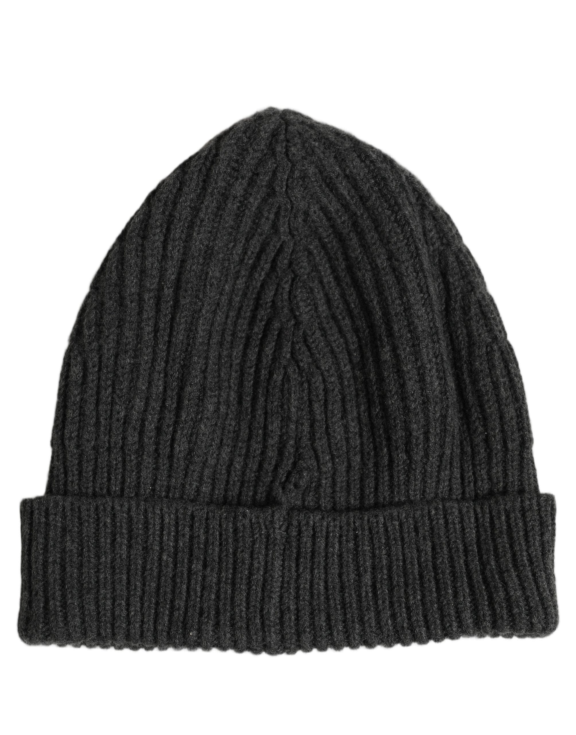 Dolce & Gabbana Men Charcoal Grey Ribbed Wool Knit Beanie One Size Men's Hat