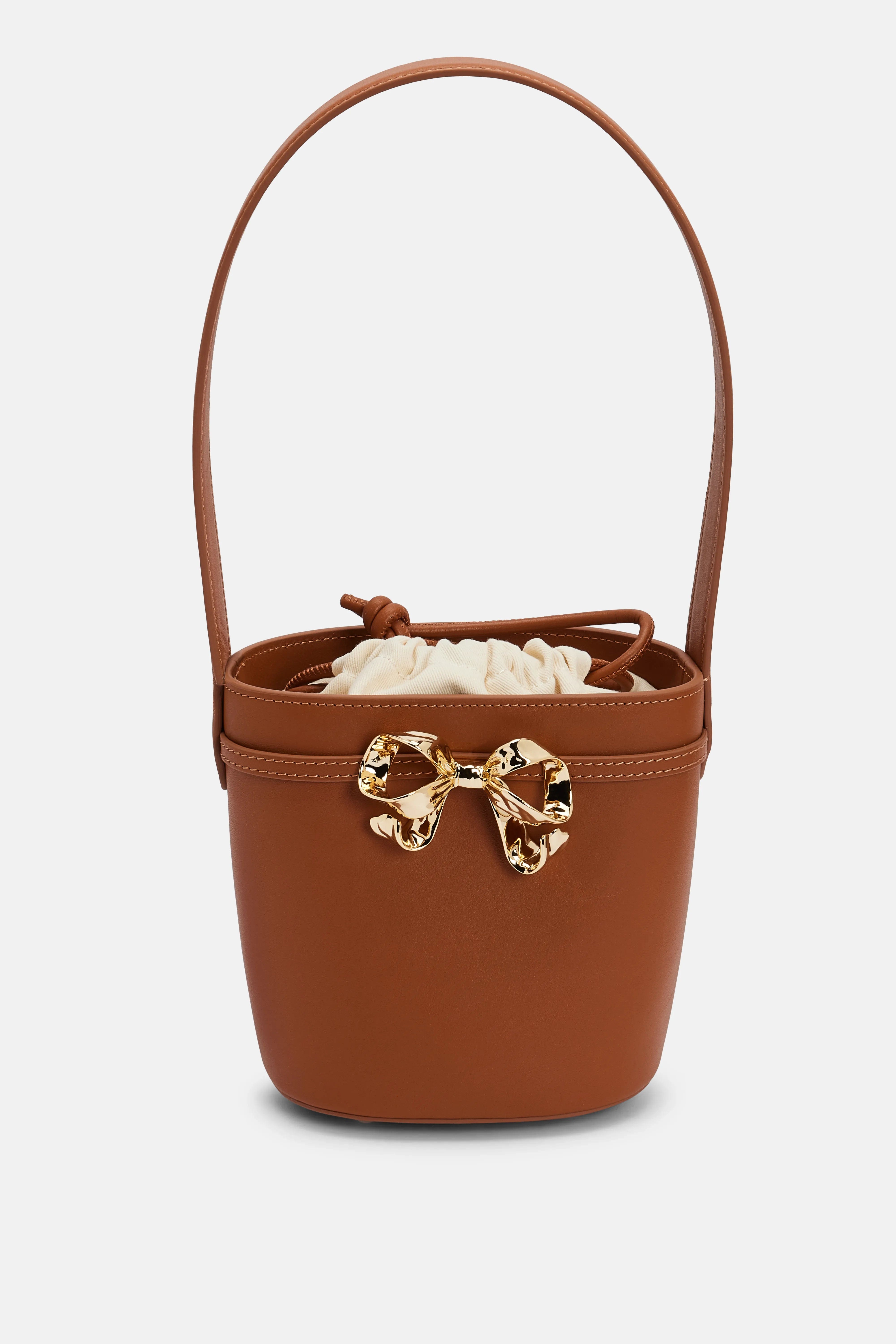 Self Portrait Leather Bow Shoulder Bag in Brown
