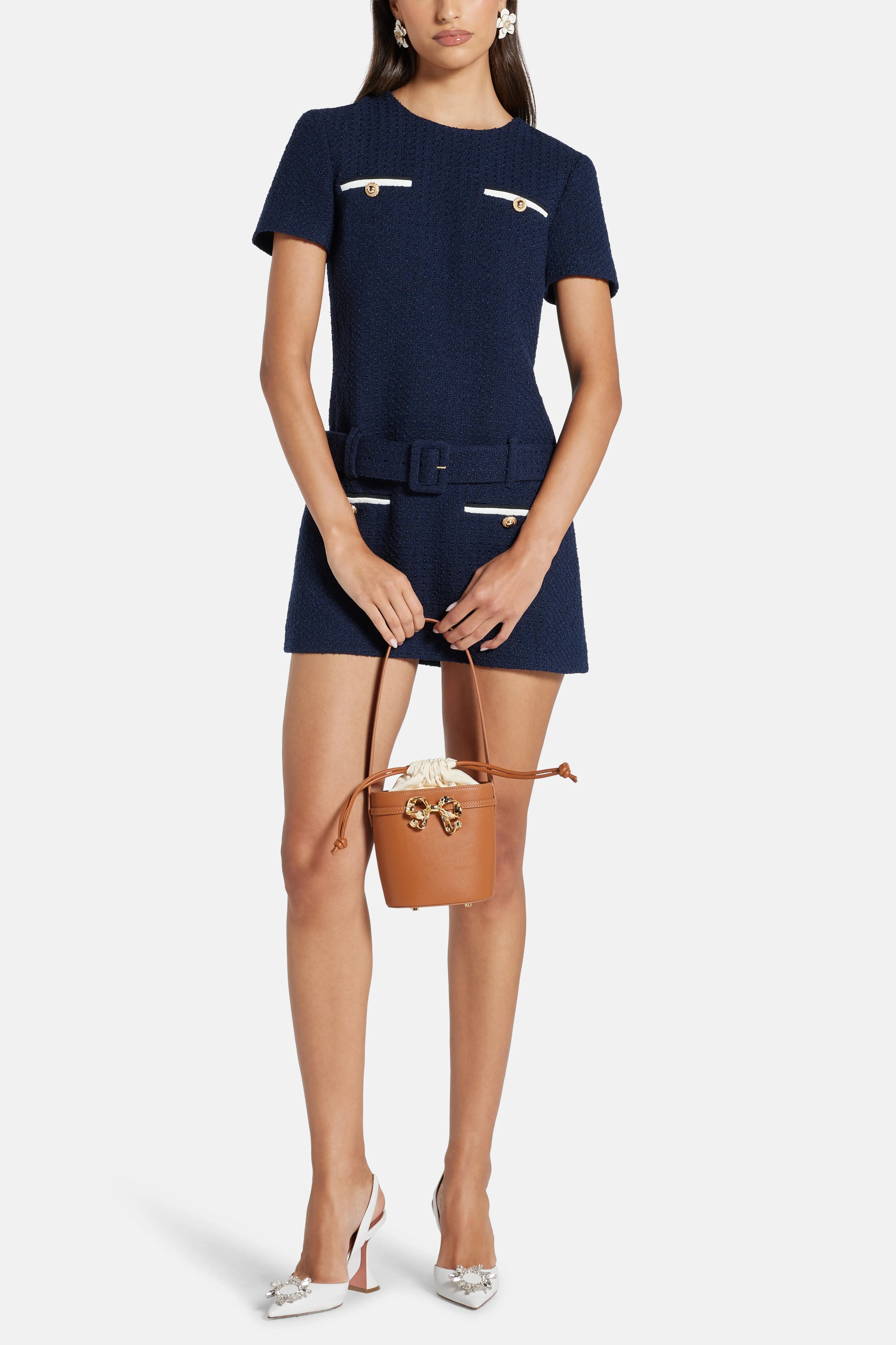 Self Portrait Leather Bow Shoulder Bag in Brown
