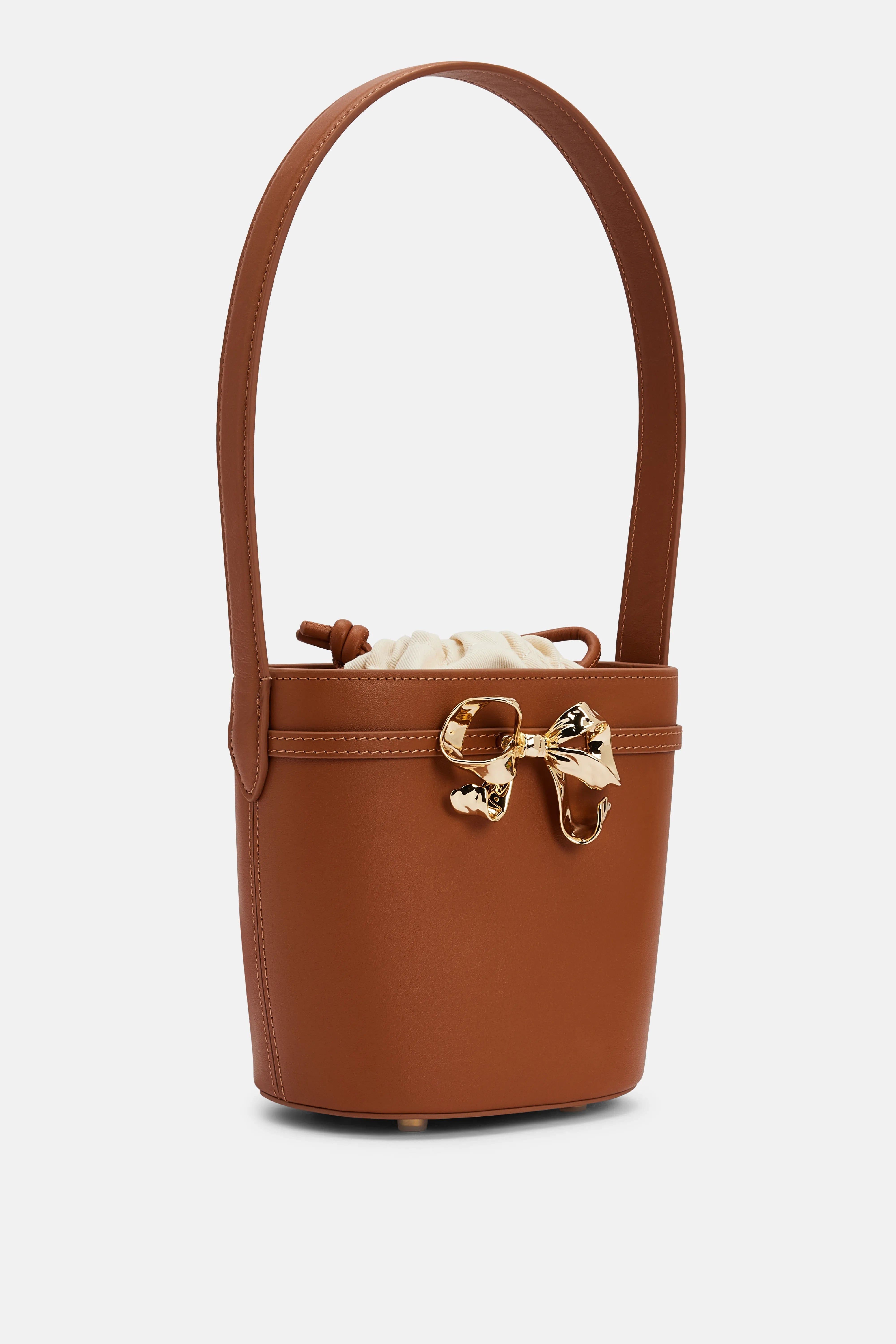 Self Portrait Leather Bow Shoulder Bag in Brown