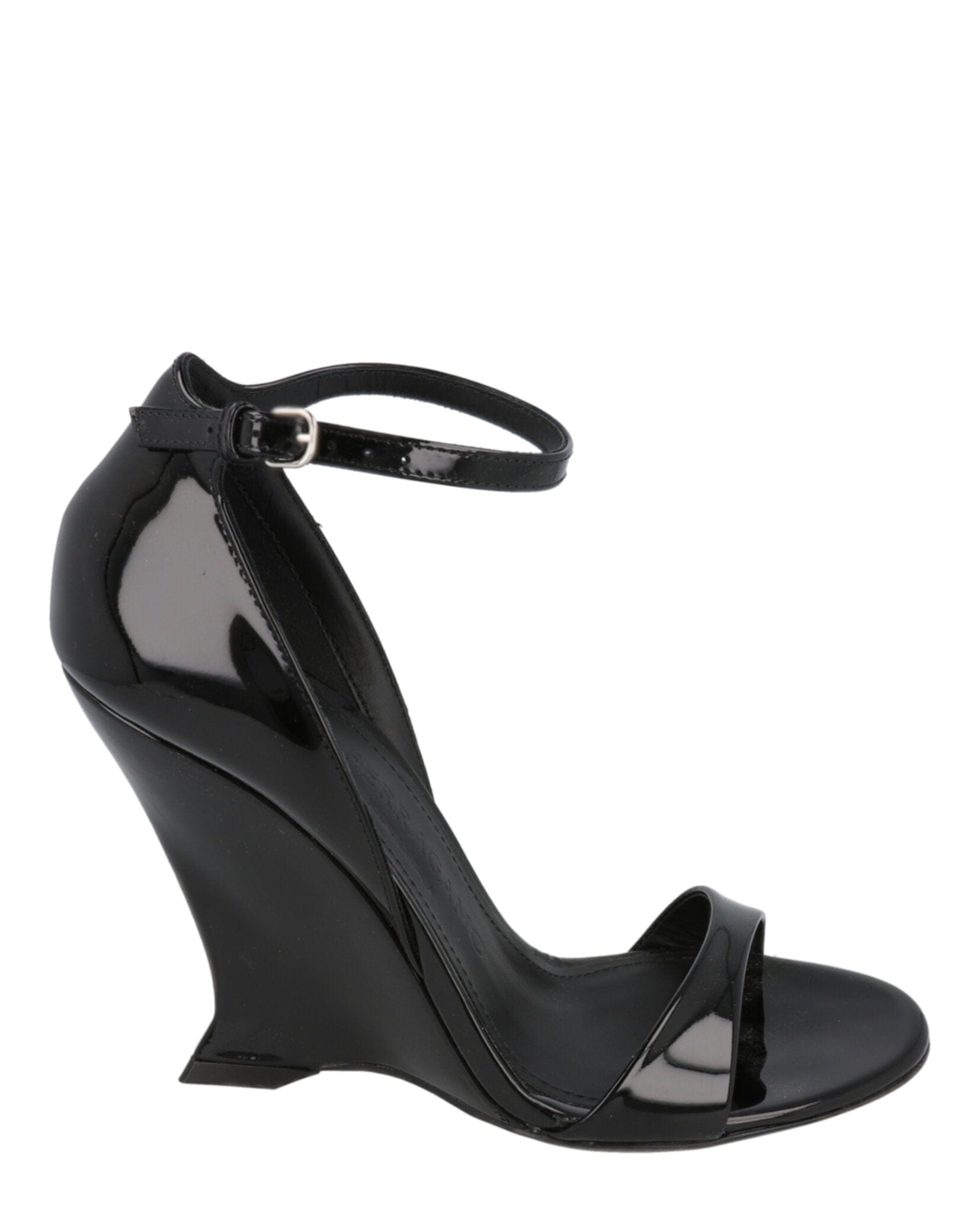 Ferragamo Womens Vidette Patent Leather Wedge Sandals