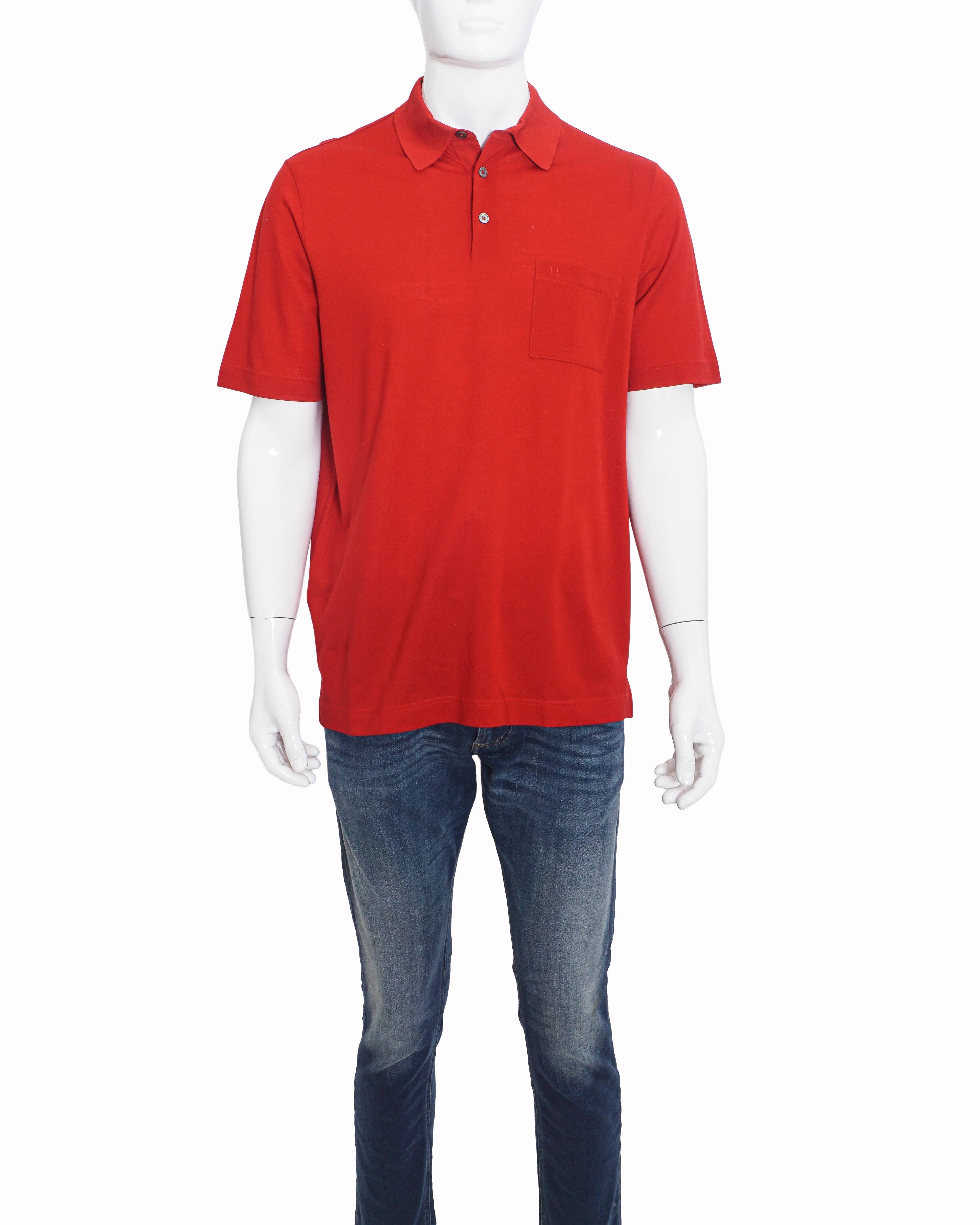 Hermès Classic Red Cotton Pocket Polo T - Shirt