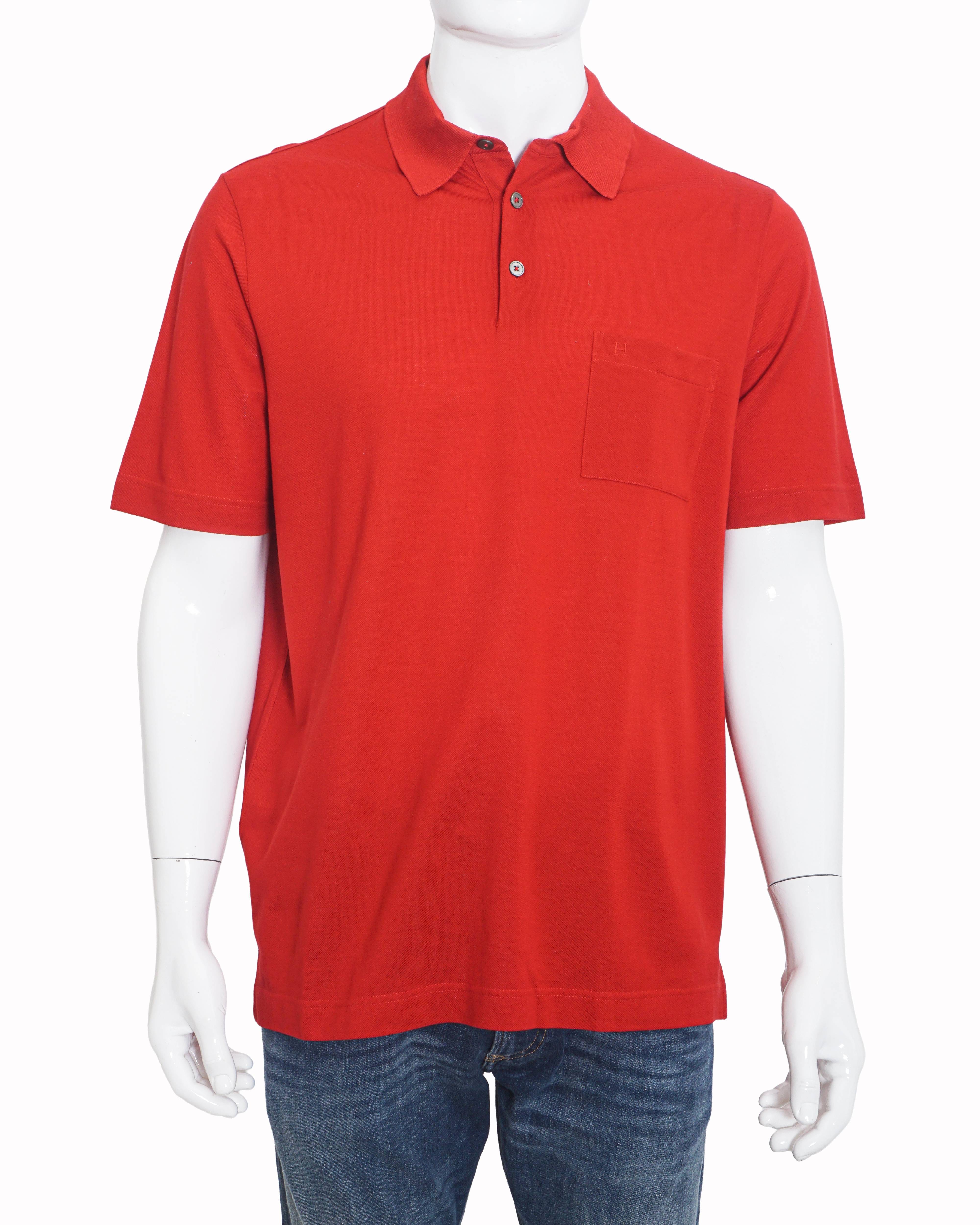 Hermès Classic Red Cotton Pocket Polo T - Shirt