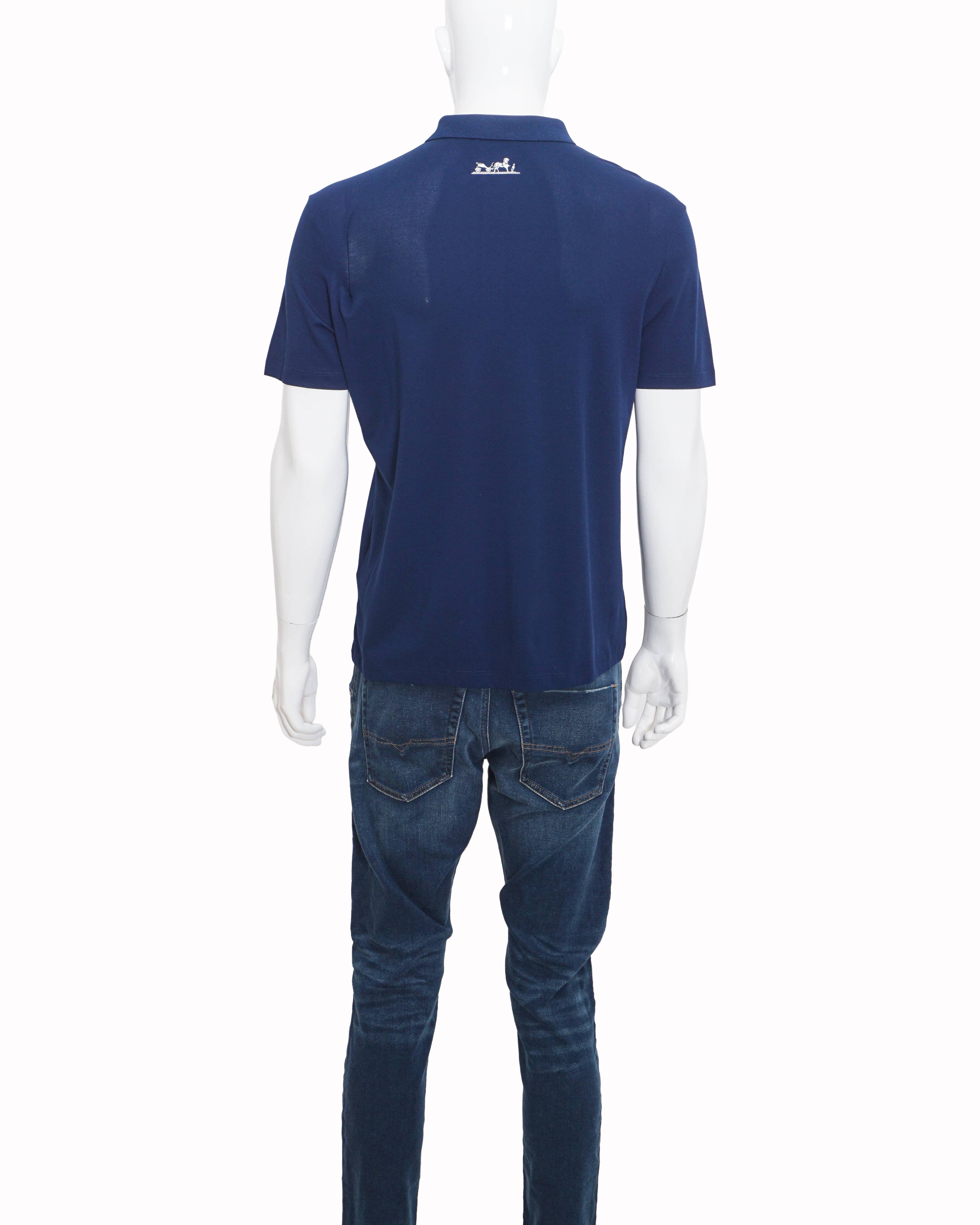 Hermès Royal Blue Embroidered Crest Polo T - Shirt