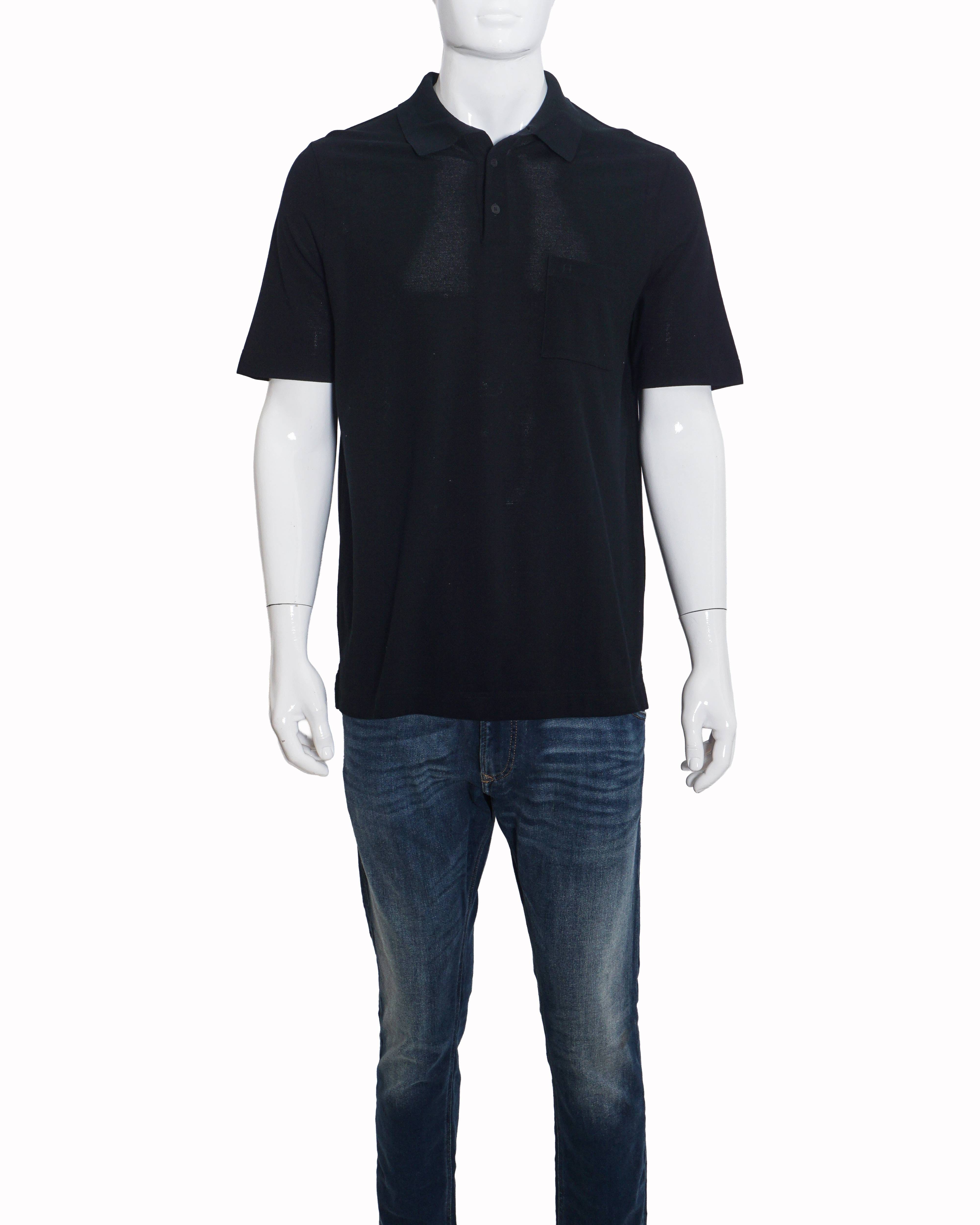 Hermès Classic Black Cotton Pocket Polo T - Shirt