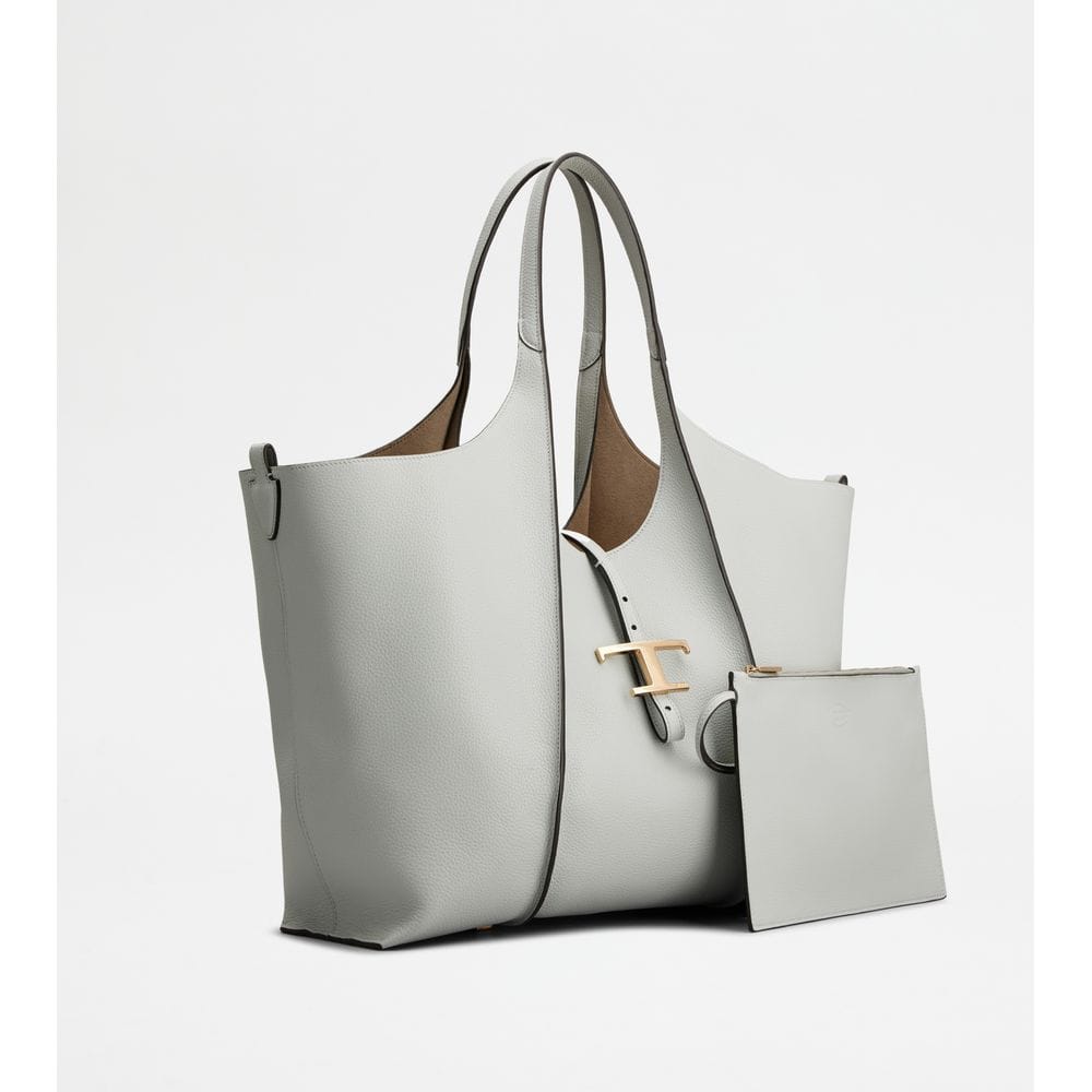 Tod's Tods T Timeless Shopping Bag In Leather Medium Grey