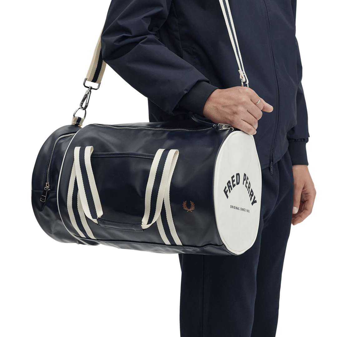 FRED PERRY CLASSIC BARREL BAG DARK NAVY & GRASSROOTS GREEN
