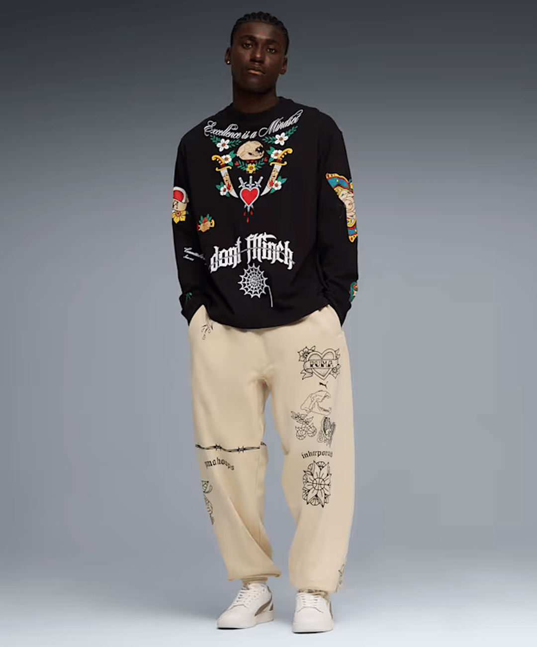 PUMA | SWISH N' INK LONG SLEEVE OVERSIZED BASKETBALL T-Shirt { BLACK
