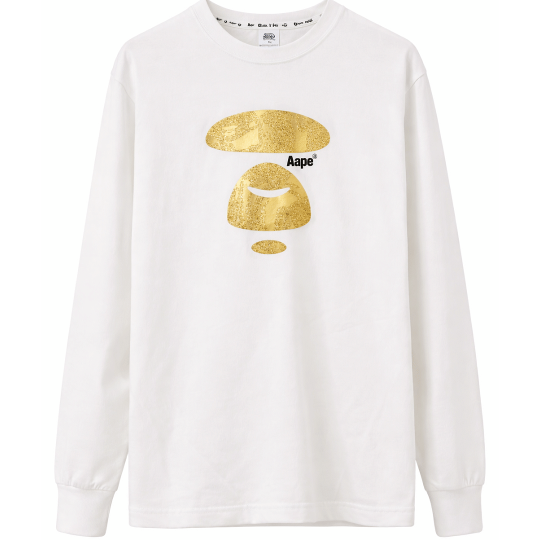 BAPE AAPE BY A BATHING APE GLITTERED Long Sleeve T-Shirt WHITE