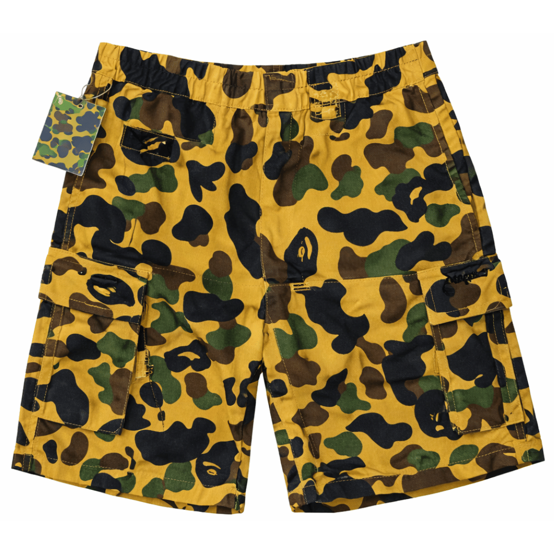 BAPE A BATHING APE 1ST CAMO 5 POCKET SWEAT SHORTS YELLOW