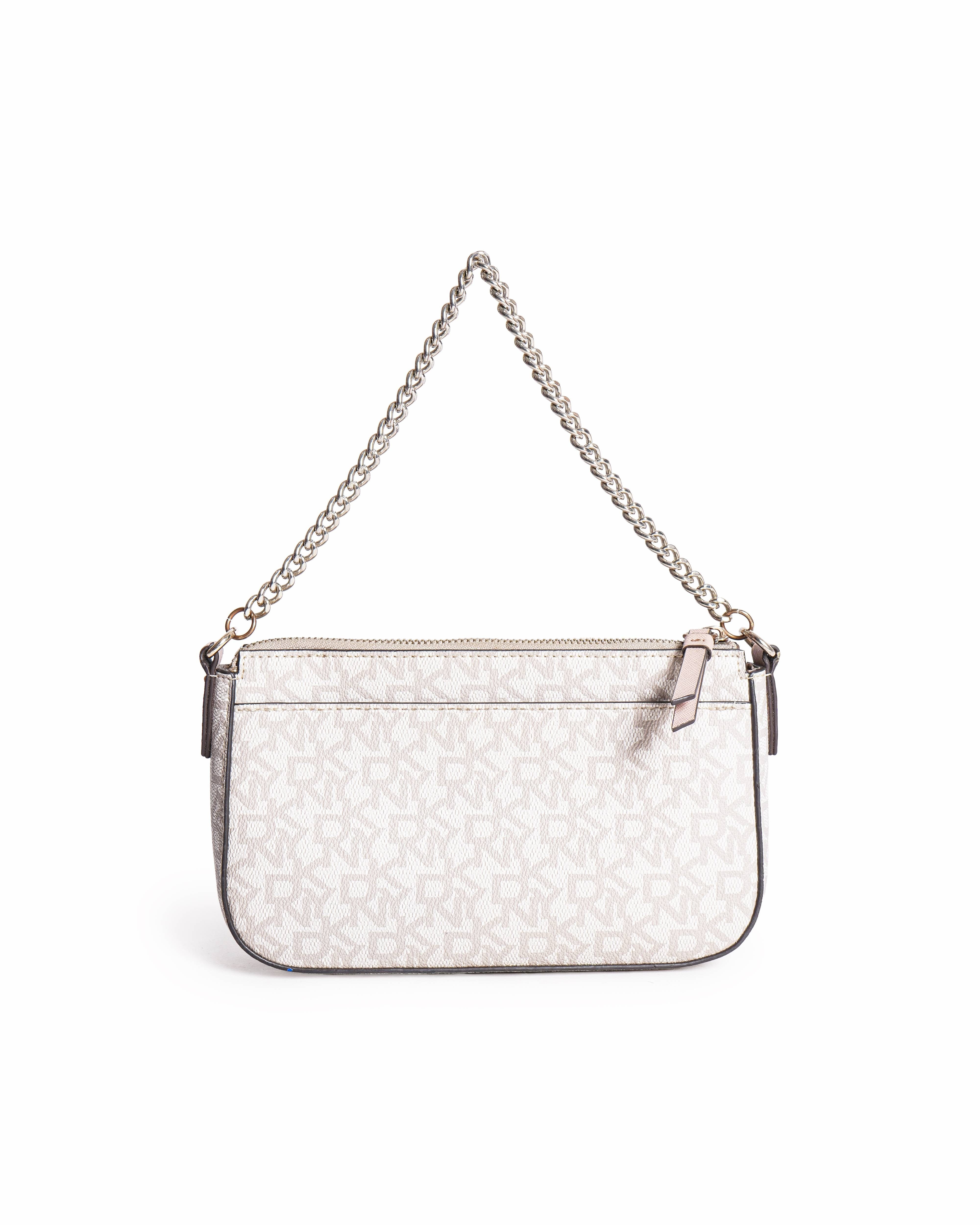 DKNY Cream Logo Monogram Chain Wristlet Pouchette