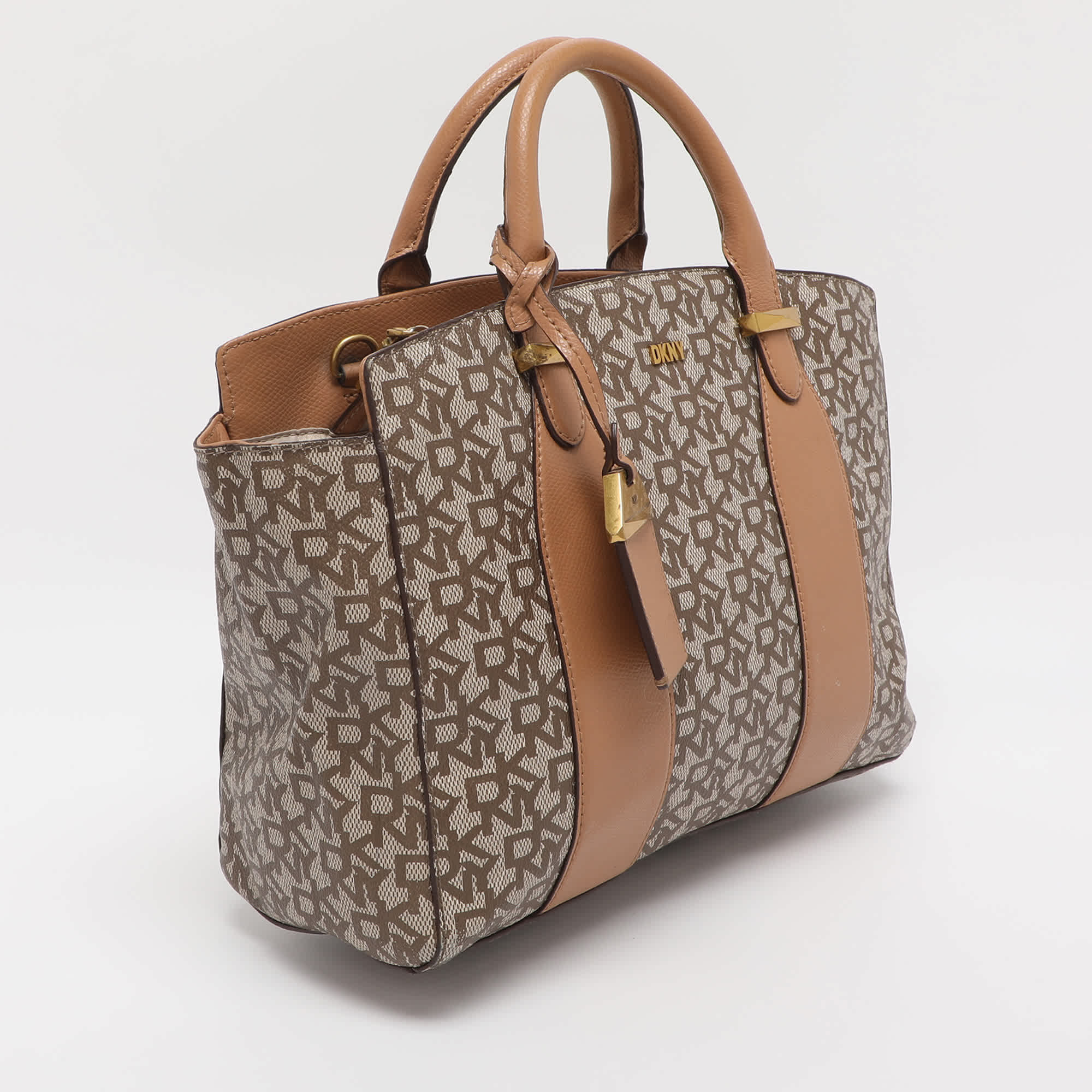 Dkny Beige Coated Canvas And Leather Satchels