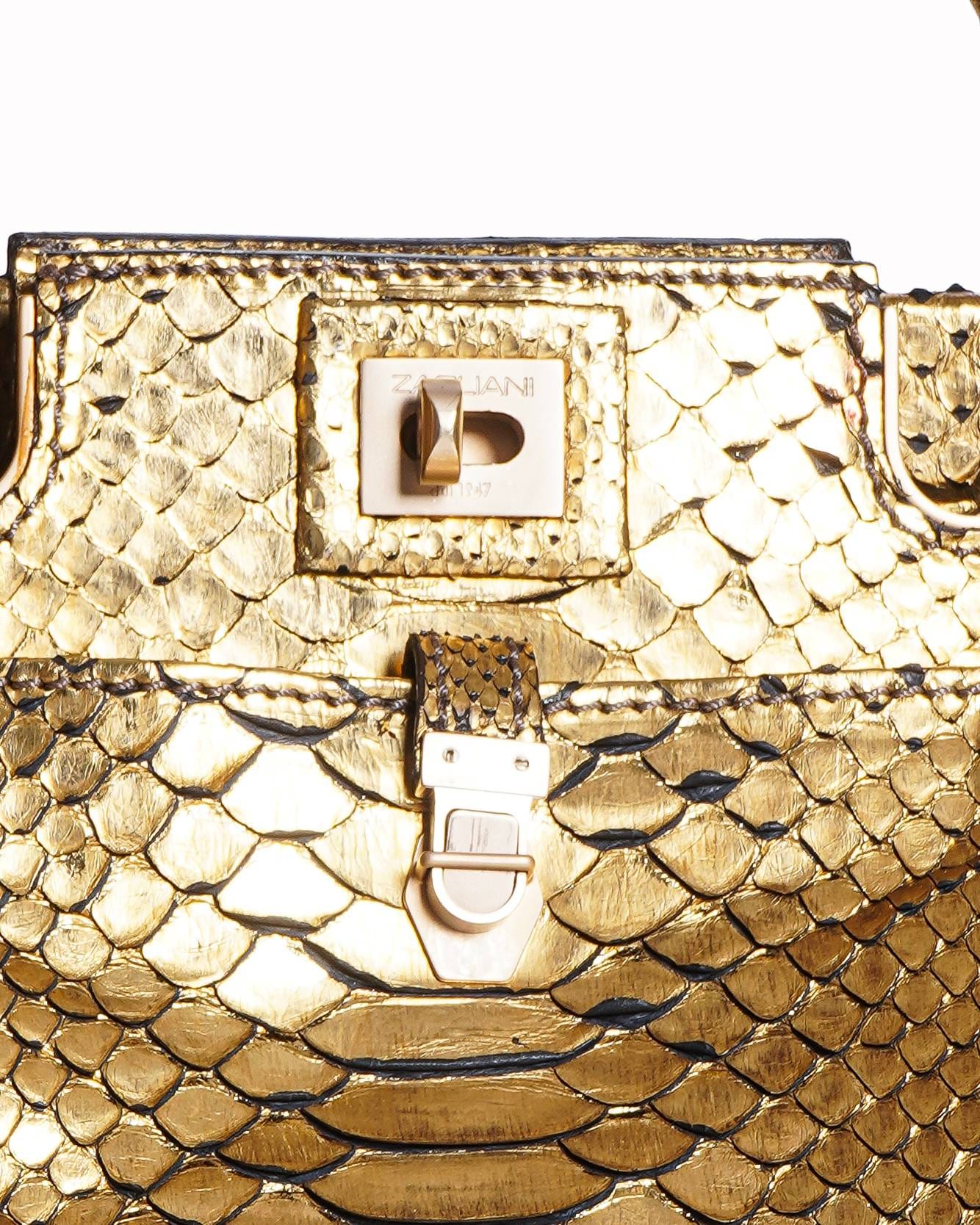 Zagliani Metallic Python Puffy Handbag