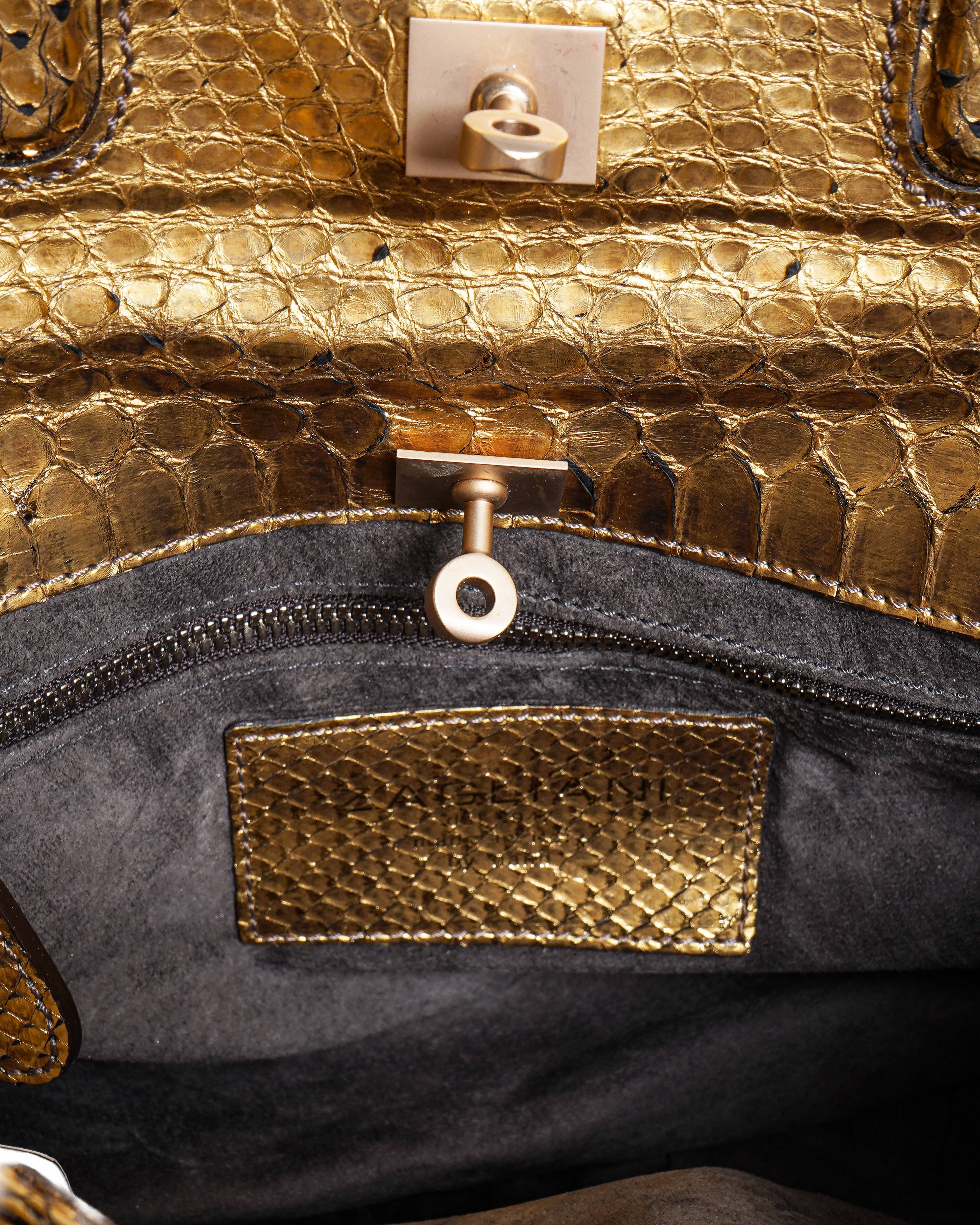 Zagliani Metallic Python Puffy Handbag