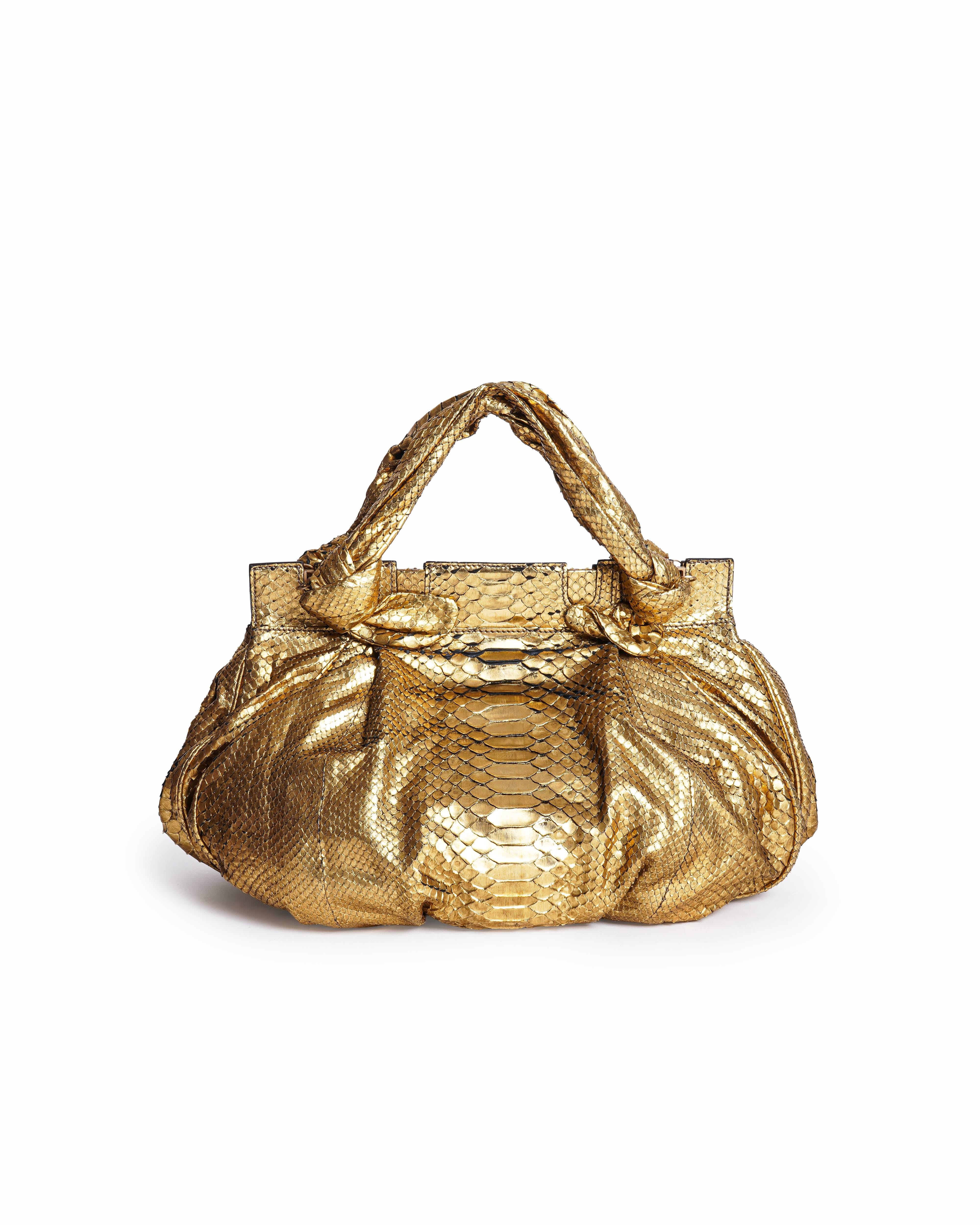 Zagliani Metallic Python Puffy Handbag