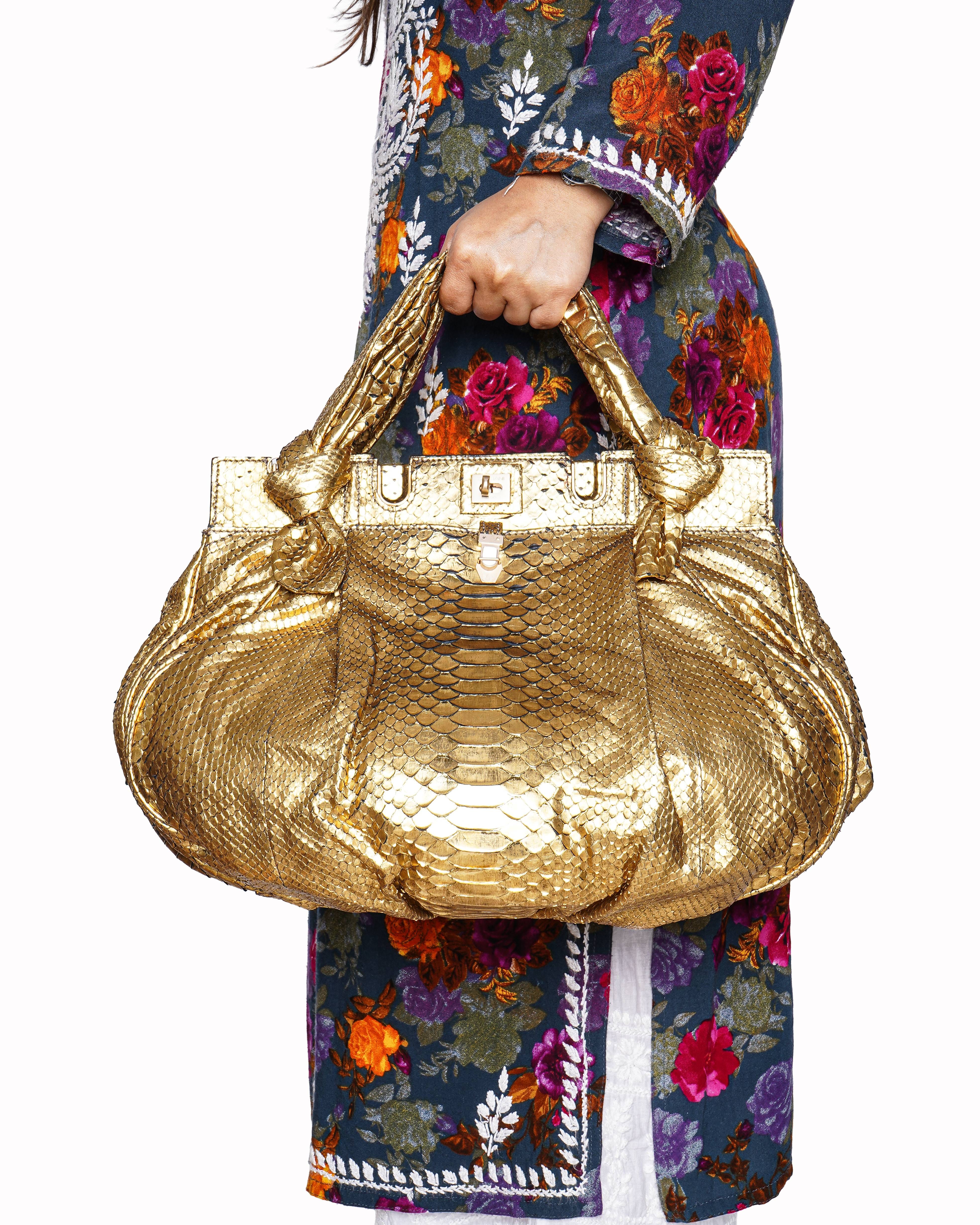 Zagliani Metallic Python Puffy Handbag