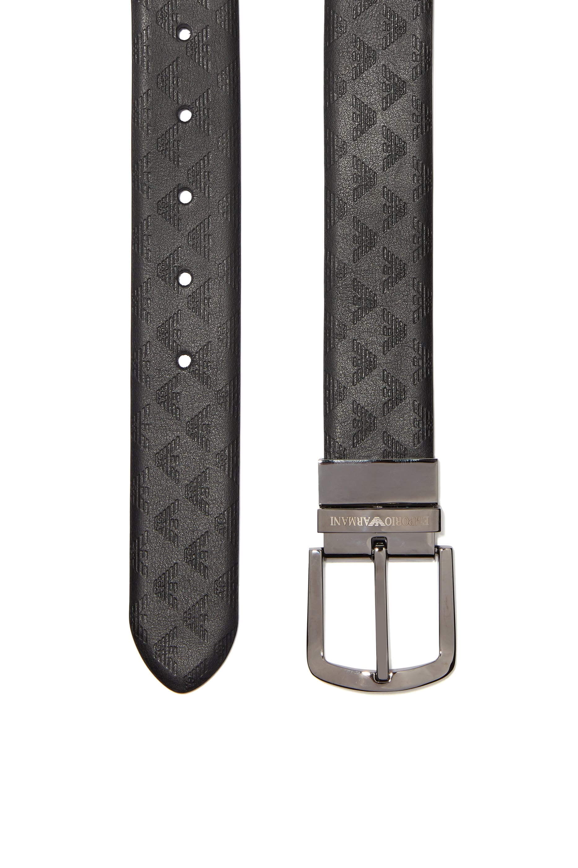 Emporio Armani All - Over Logo Reversible Leather Buckle Belt