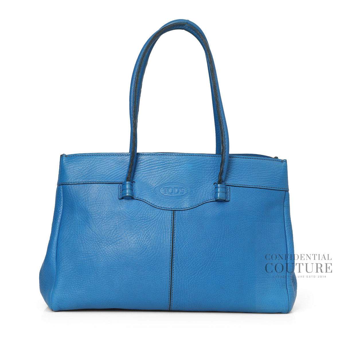 Tods Mocassino Blue Leather Tote Bag