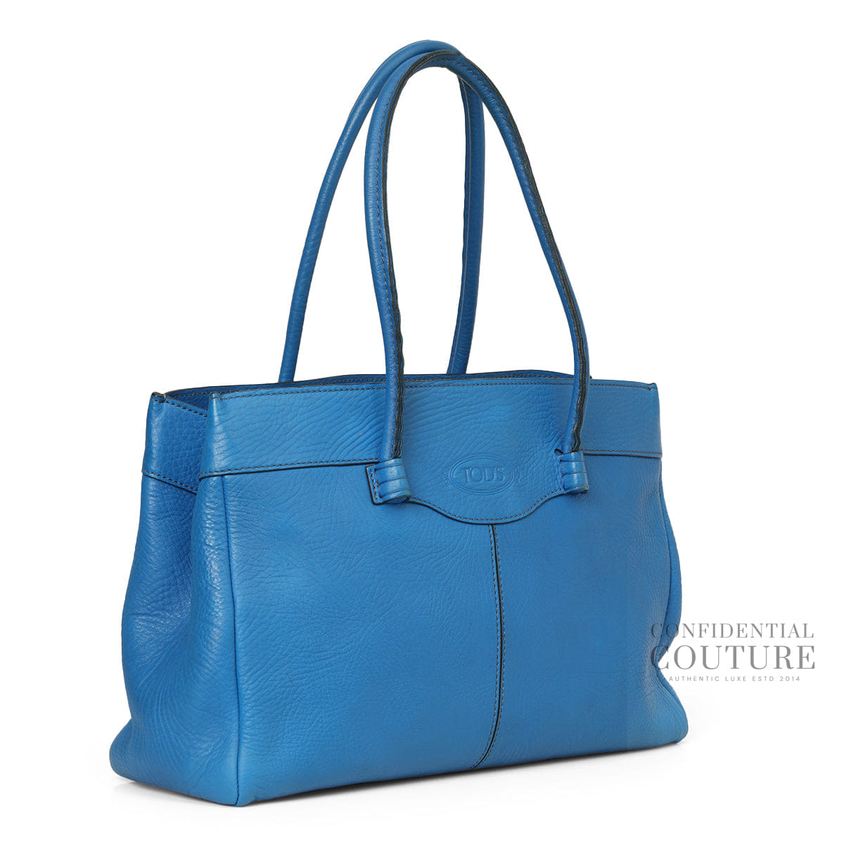 Tods Mocassino Blue Leather Tote Bag