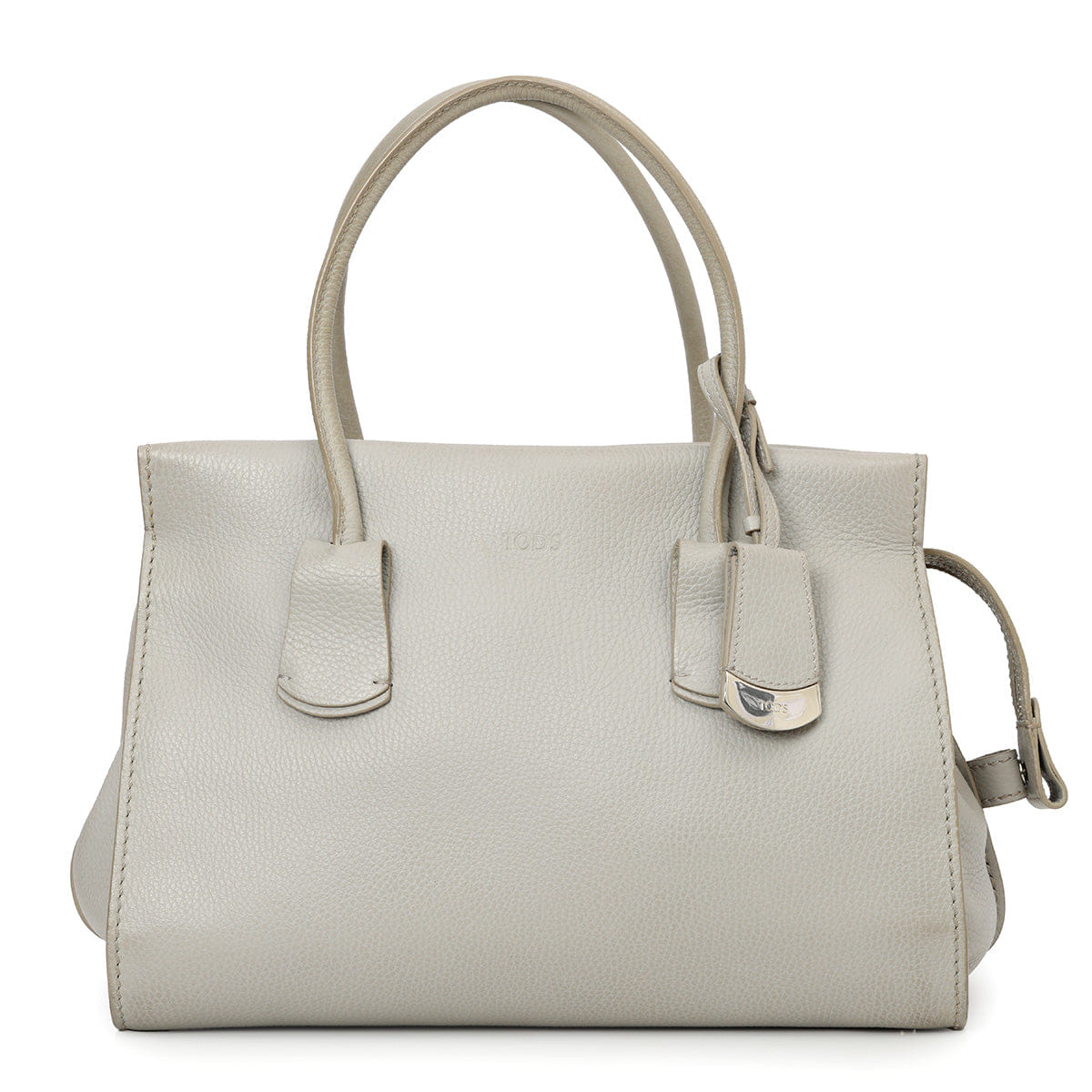 Tods Grey Pebbled Leather Shopper Tote Bag