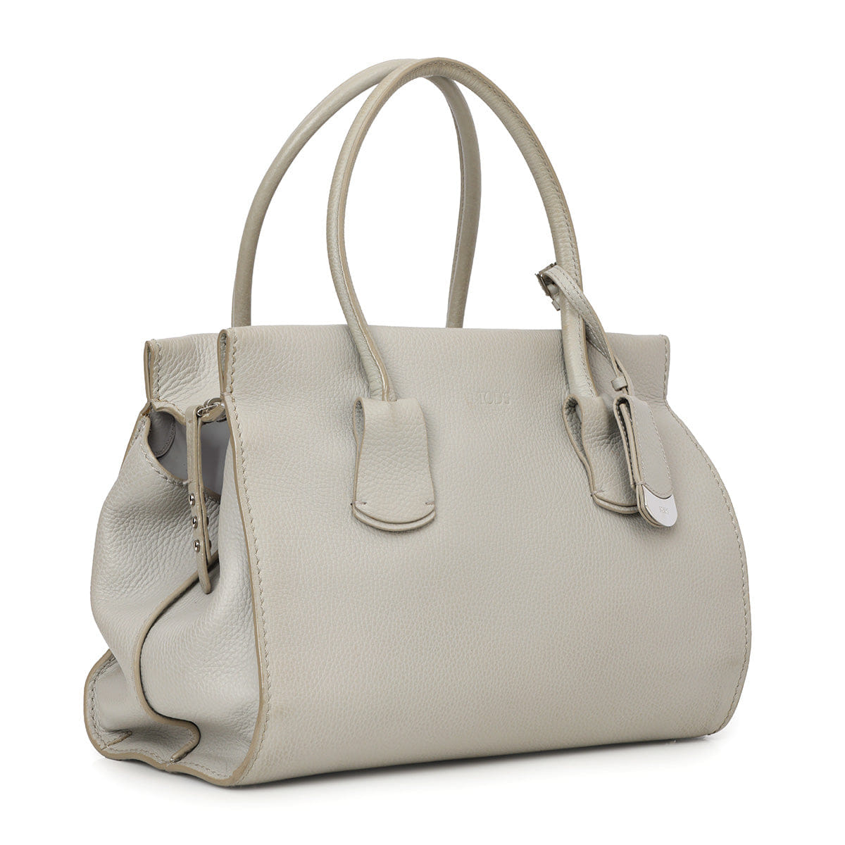Tods Grey Pebbled Leather Shopper Tote Bag