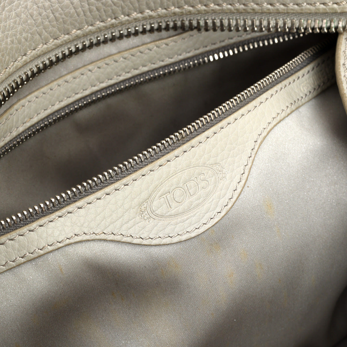 Tods Grey Pebbled Leather Shopper Tote Bag