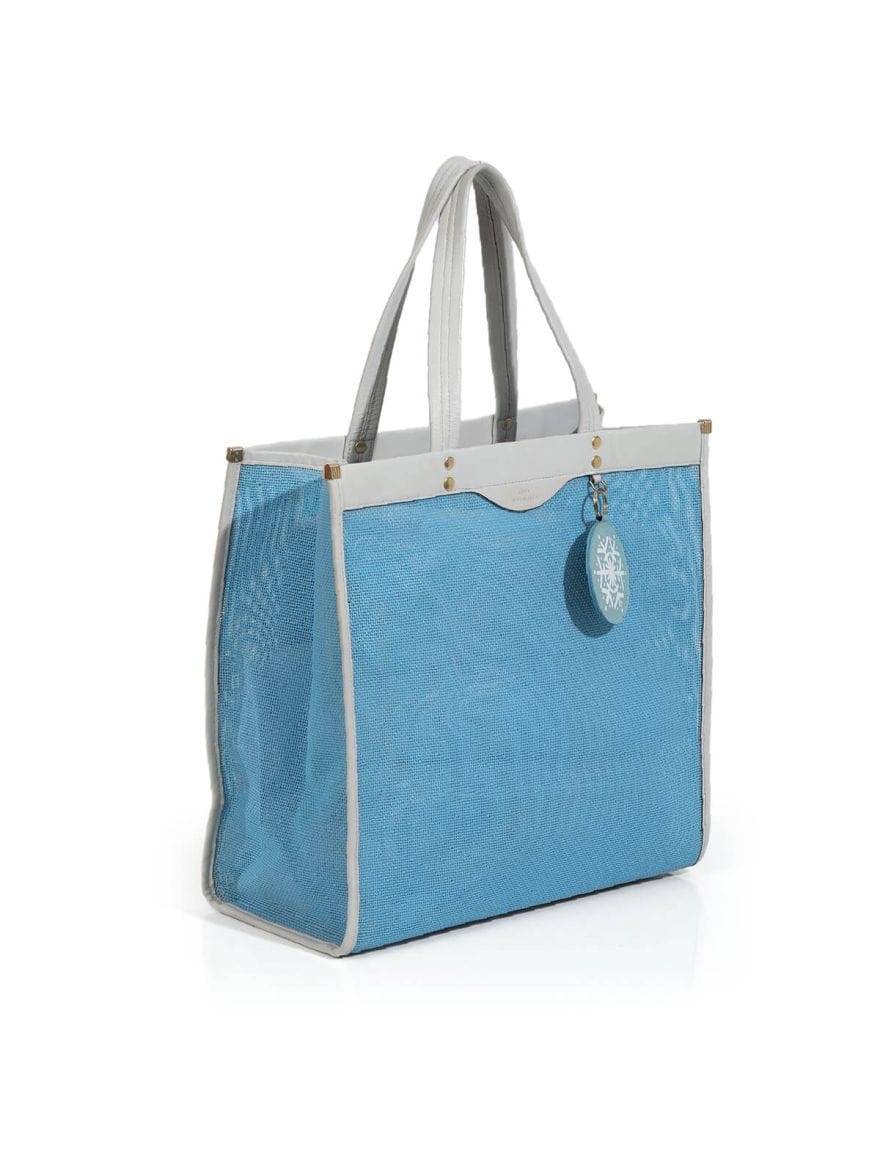 Blue Trimmed Mesh Tote