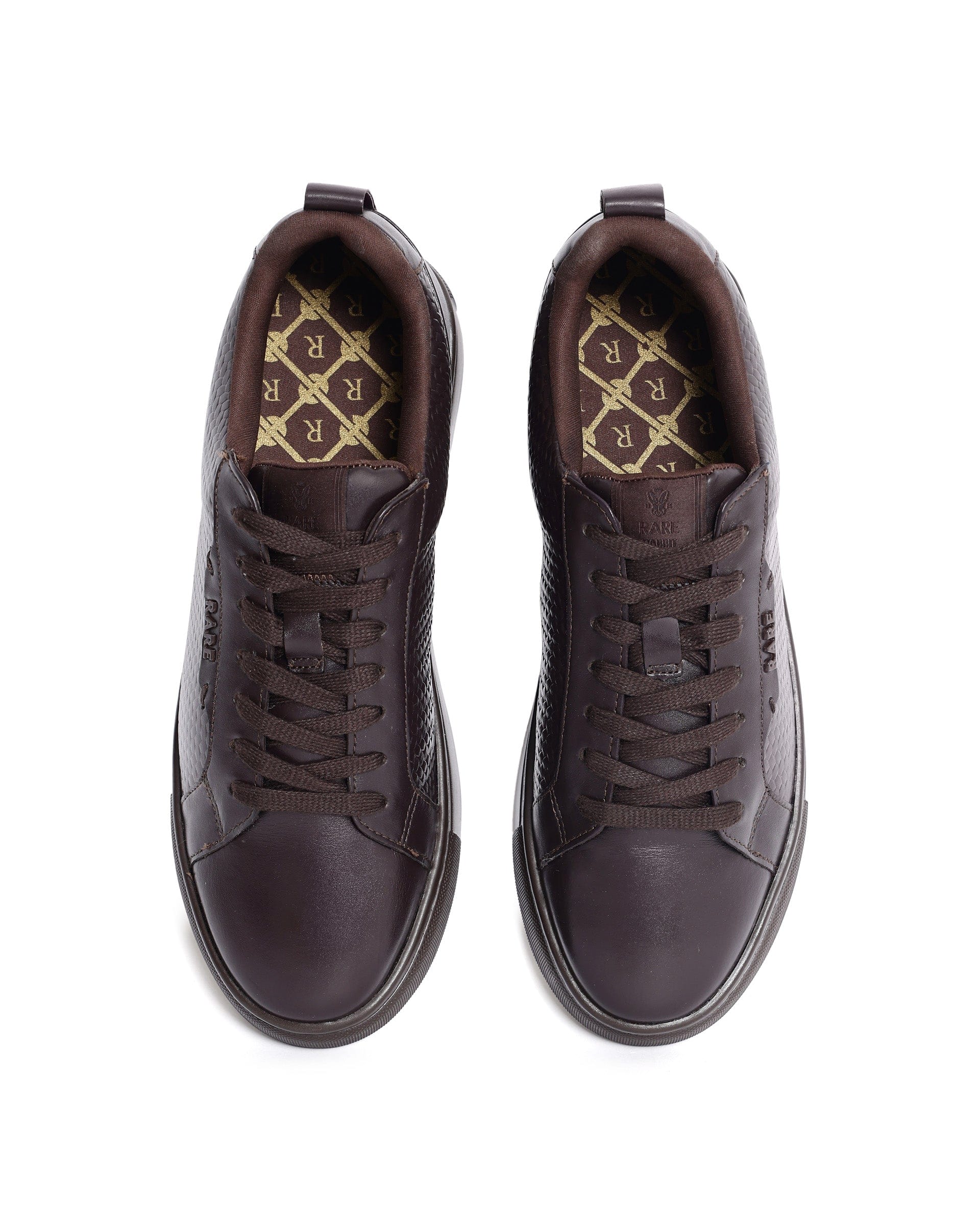 RAREZ Rare Rabbit Mens Rapso Brown Round Toe Low - Top Embossed Lace - Up Sneaker Shoes
