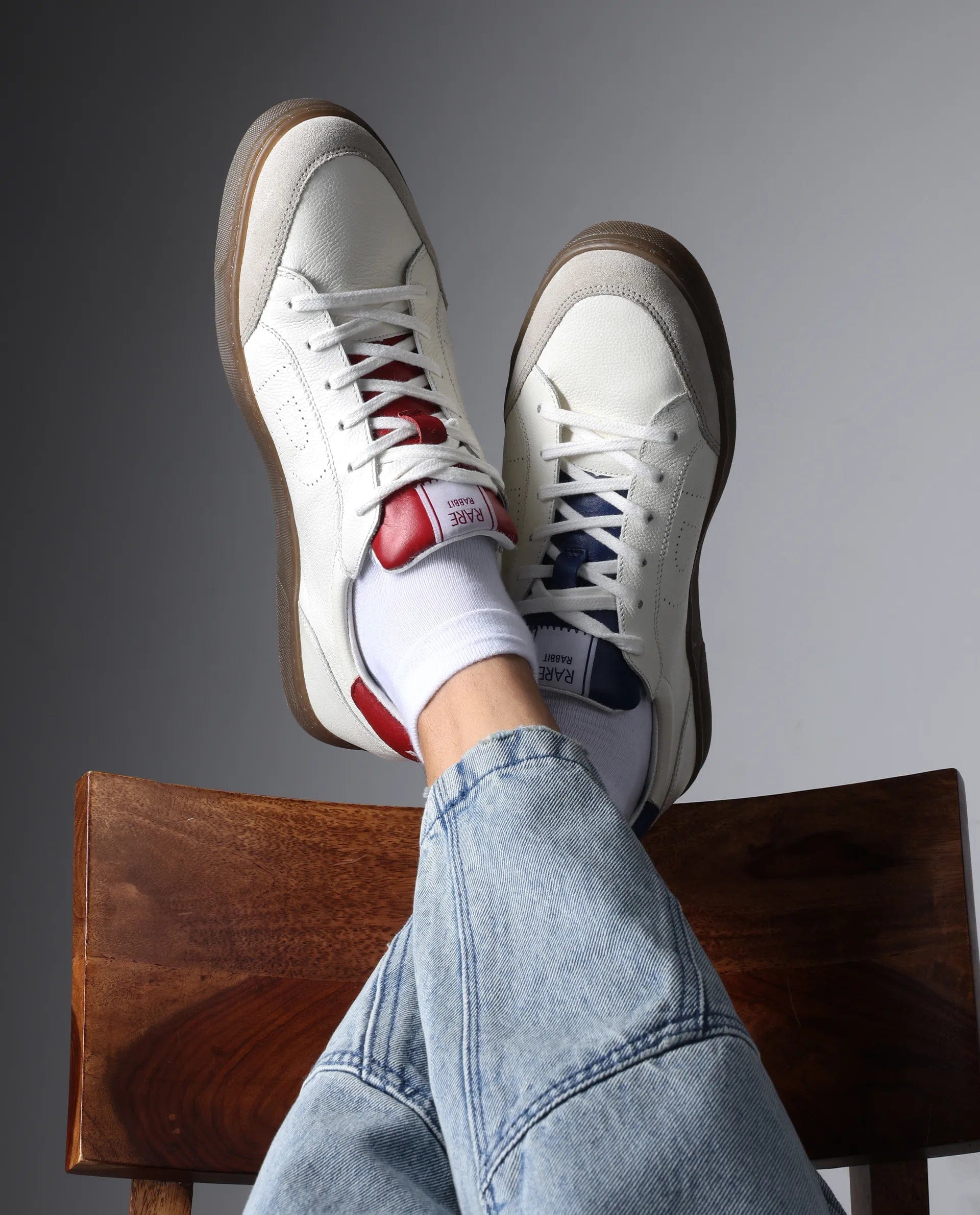 RAREZ Rare Rabbit Mens Rocco White Round Toe Low Top Perforated Lace - Up Sneaker Shoes