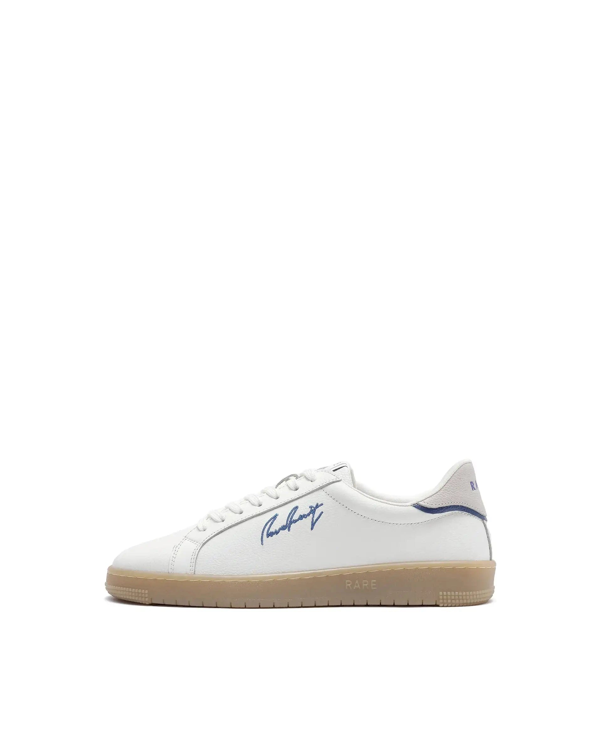 RAREZ Rare Rabbit Men Elliot White Genuine Leather Embroidered Signature Low - Top Lace - Up Closure Sneaker