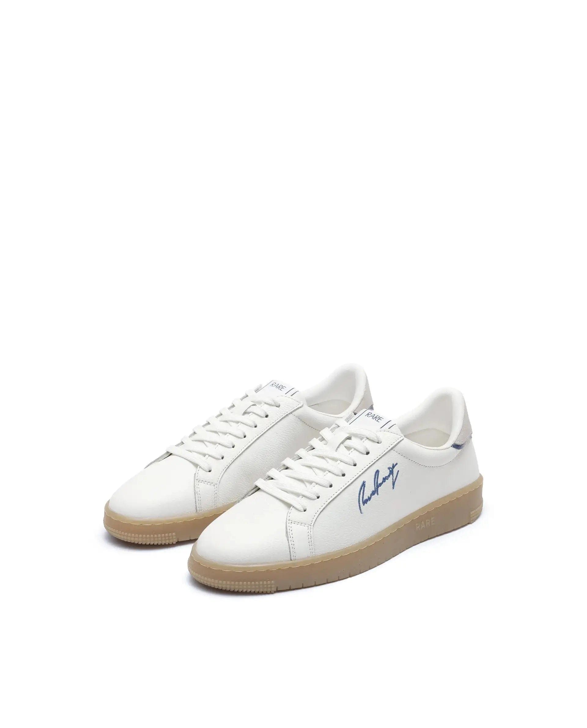 RAREZ Rare Rabbit Men Elliot White Genuine Leather Embroidered Signature Low - Top Lace - Up Closure Sneaker