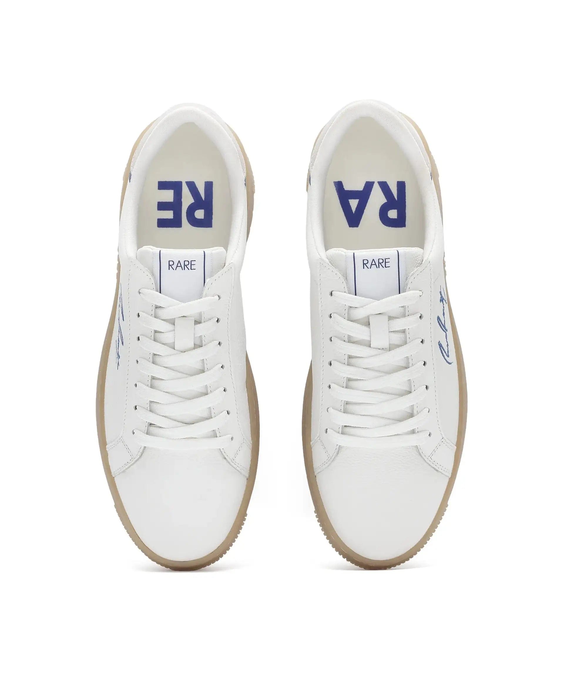 RAREZ Rare Rabbit Men Elliot White Genuine Leather Embroidered Signature Low - Top Lace - Up Closure Sneaker