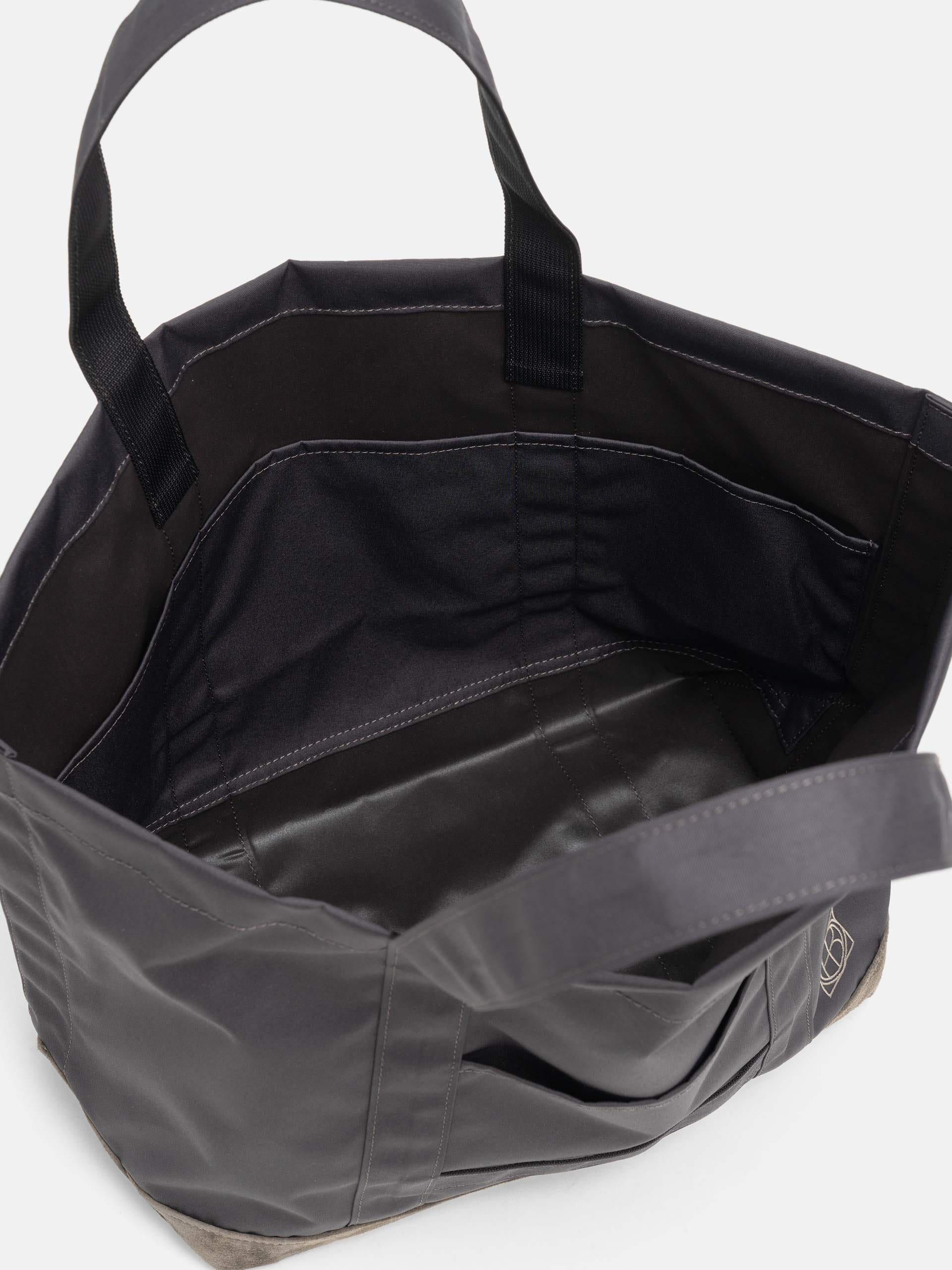 Hobo Tote Bag Polyester Oxford Cordura with Suede Charcoal