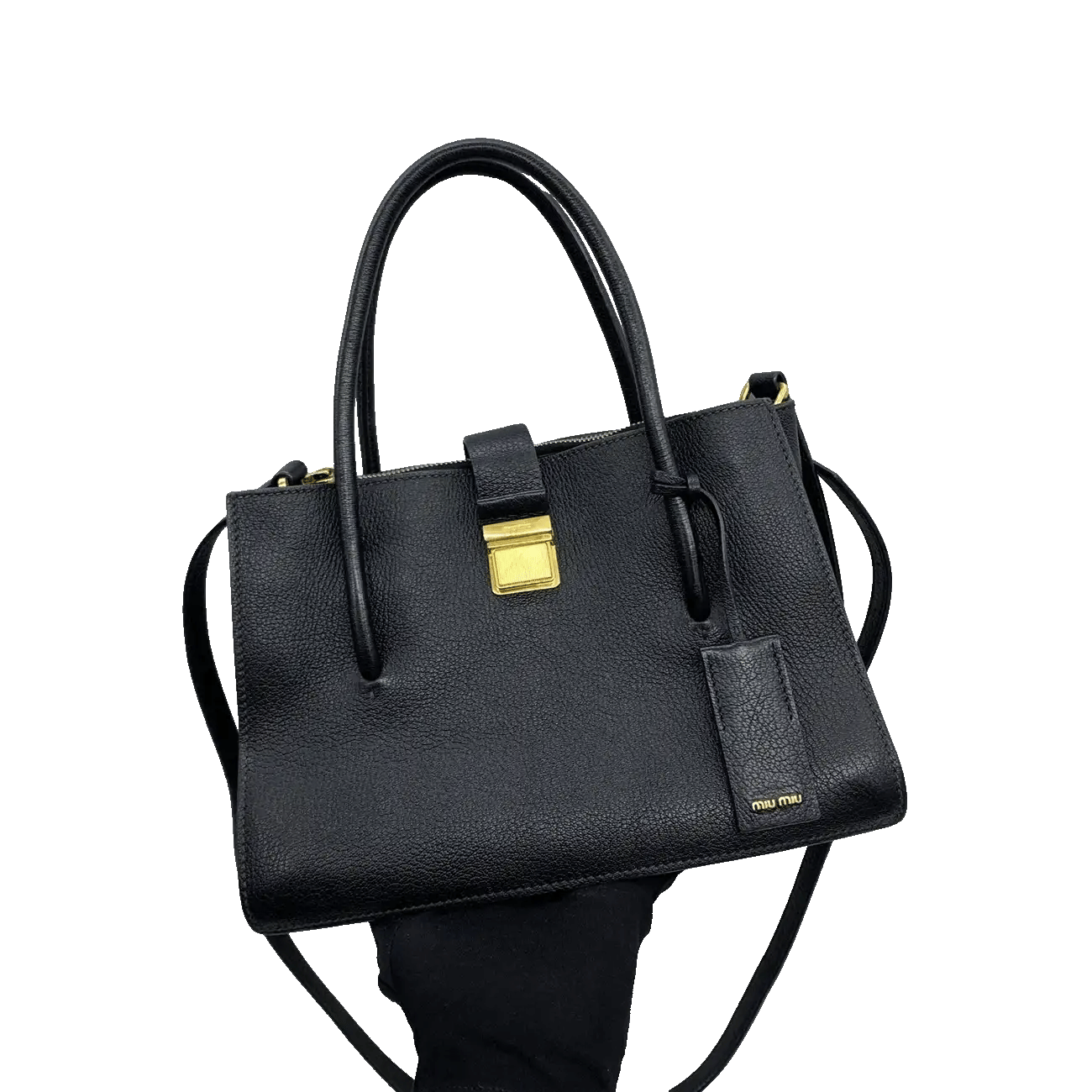 True To Sole Miu Miu Black Leather 2Way Tote Bag Madras