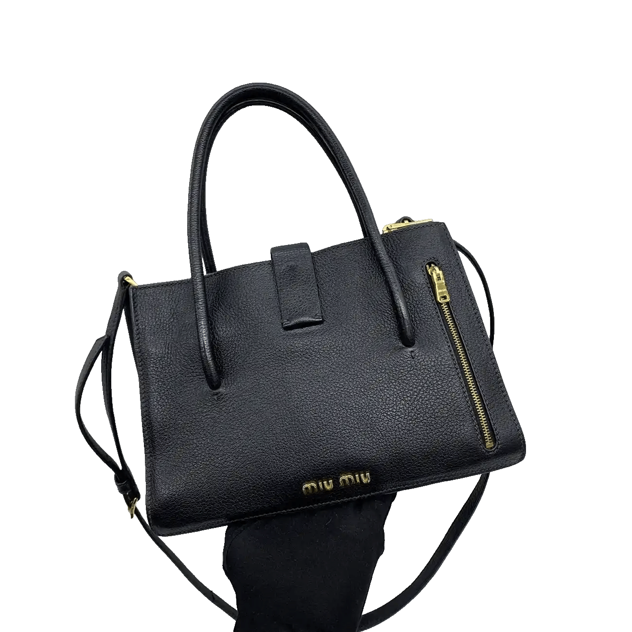 True To Sole Miu Miu Black Leather 2Way Tote Bag Madras