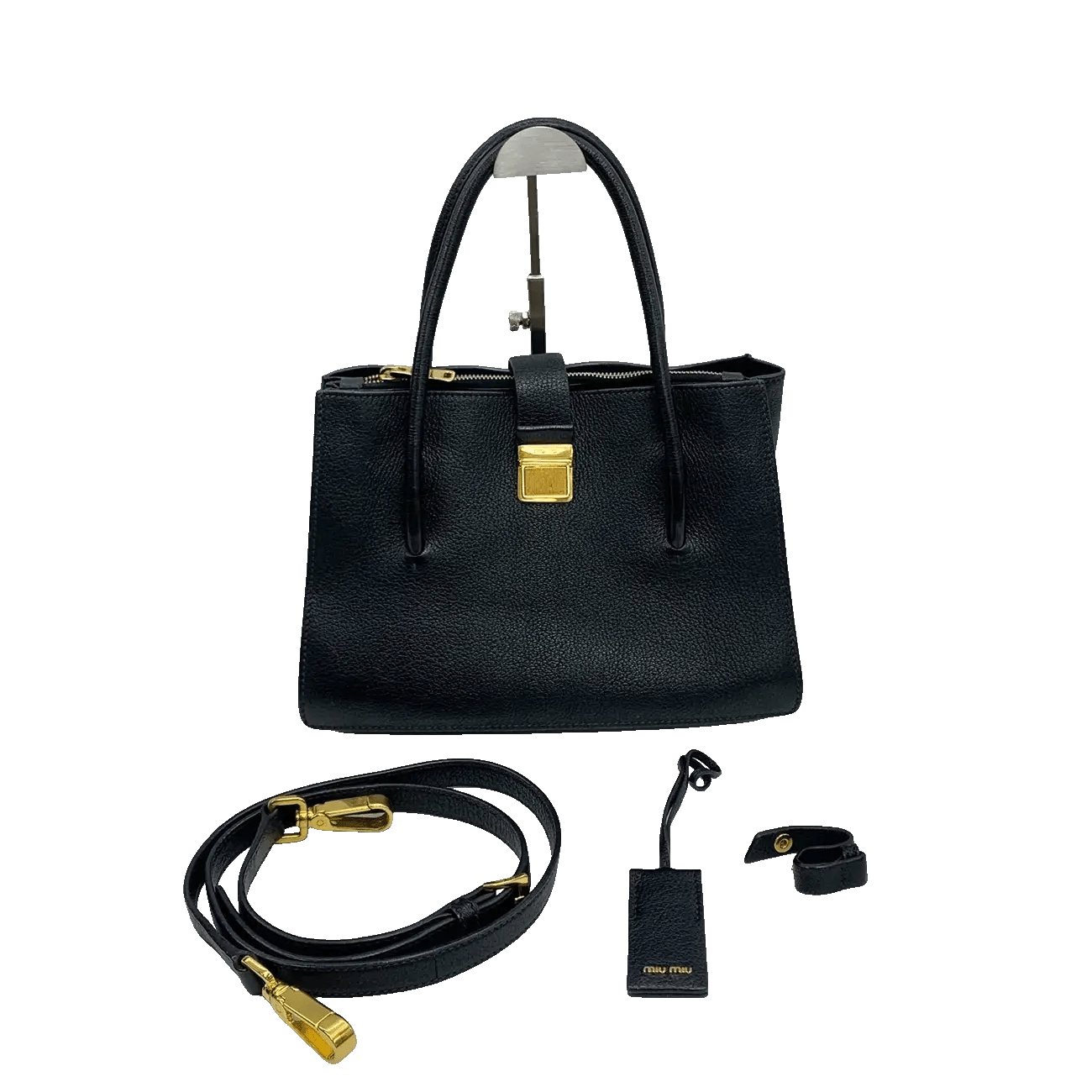 True To Sole Miu Miu Black Leather 2Way Tote Bag Madras