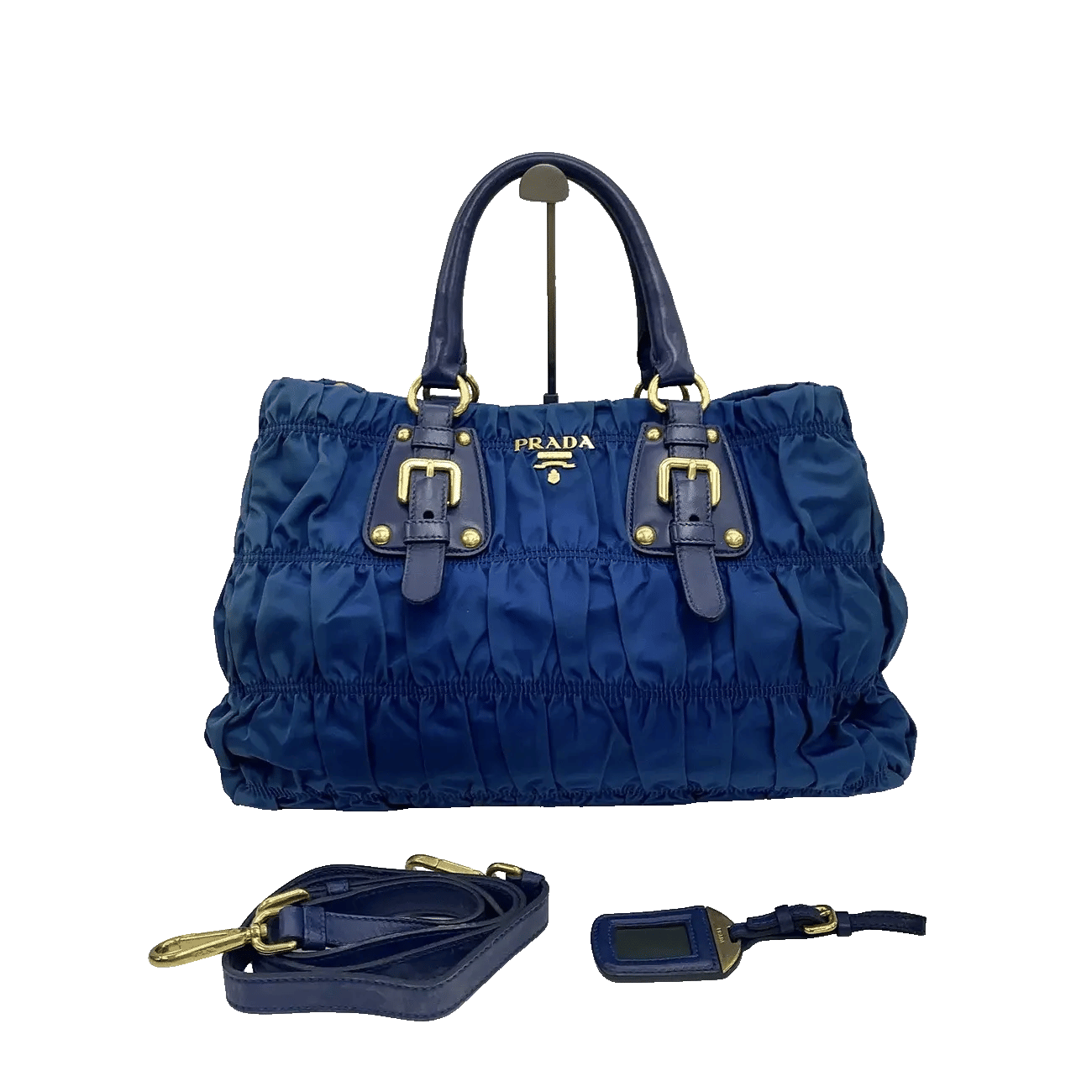 True To Sole Prada Blue Nylon BN2346 2Way Tote Gather Shoulder Bag