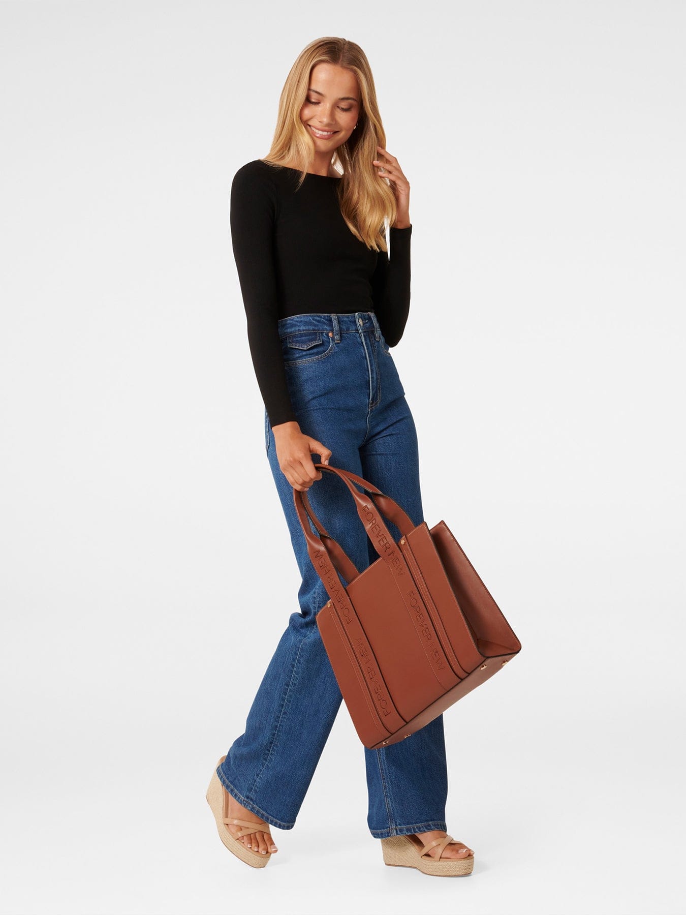 Forever New Signature Alison Structured Tote Bag Brown