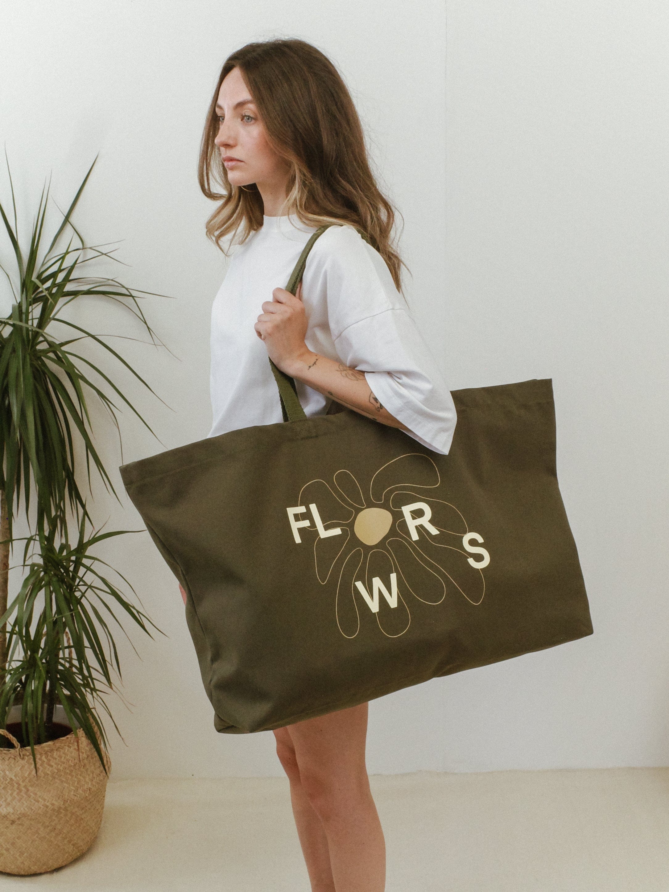 FLWRS by Chloe Hayward FLWRS Oversized Canvas Tote - Khaki