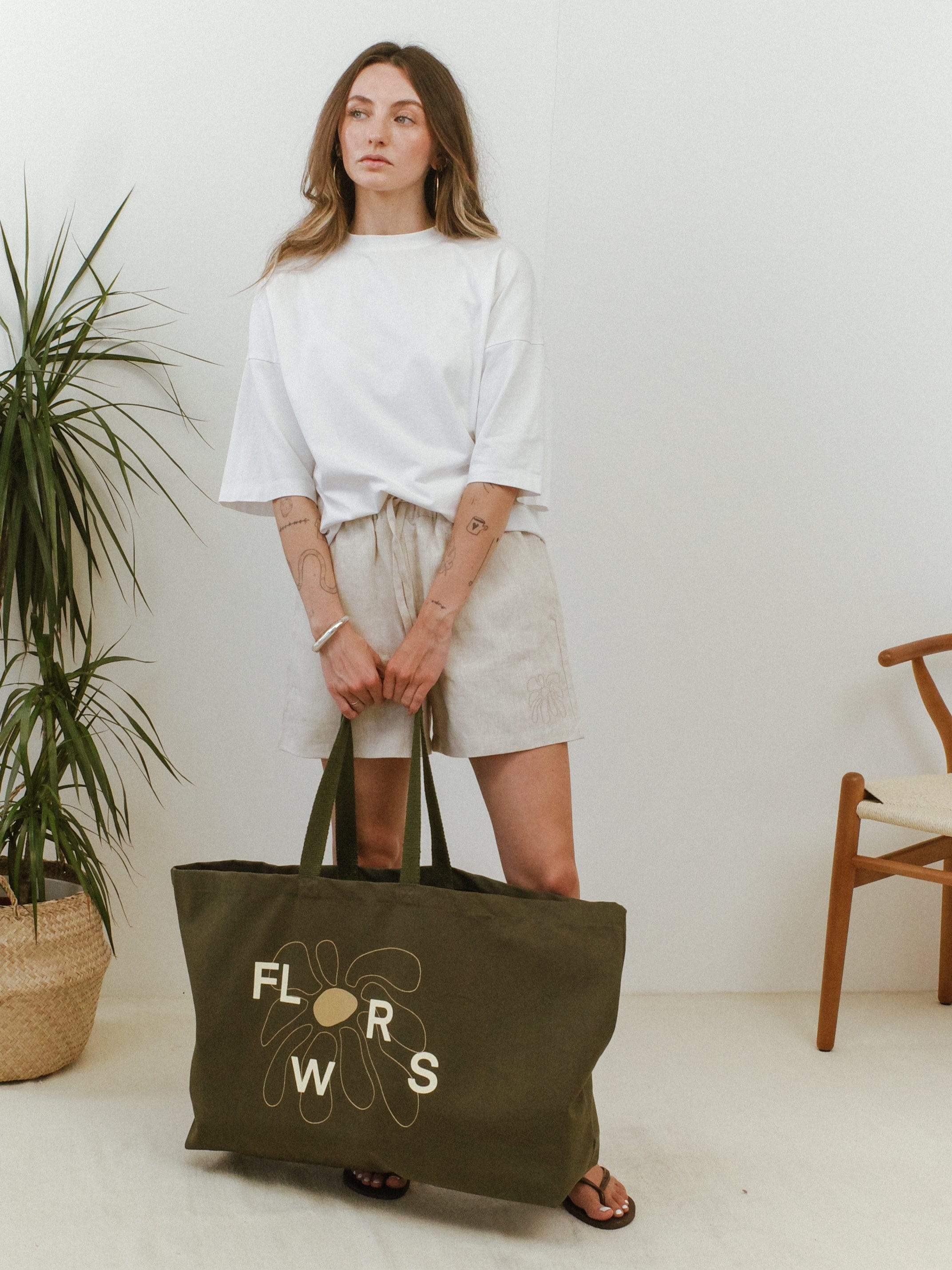 FLWRS by Chloe Hayward FLWRS Oversized Canvas Tote - Khaki