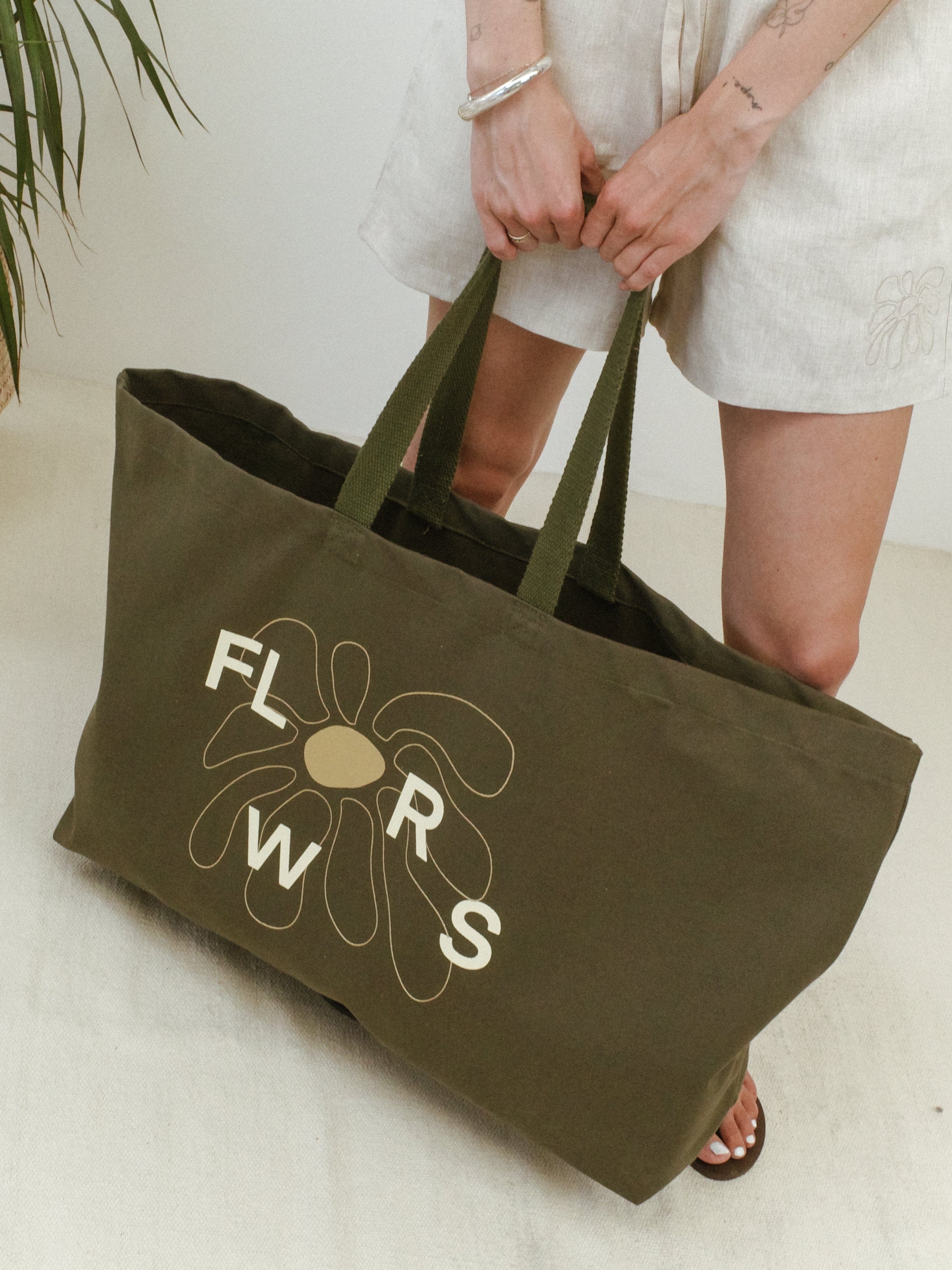 FLWRS by Chloe Hayward FLWRS Oversized Canvas Tote - Khaki