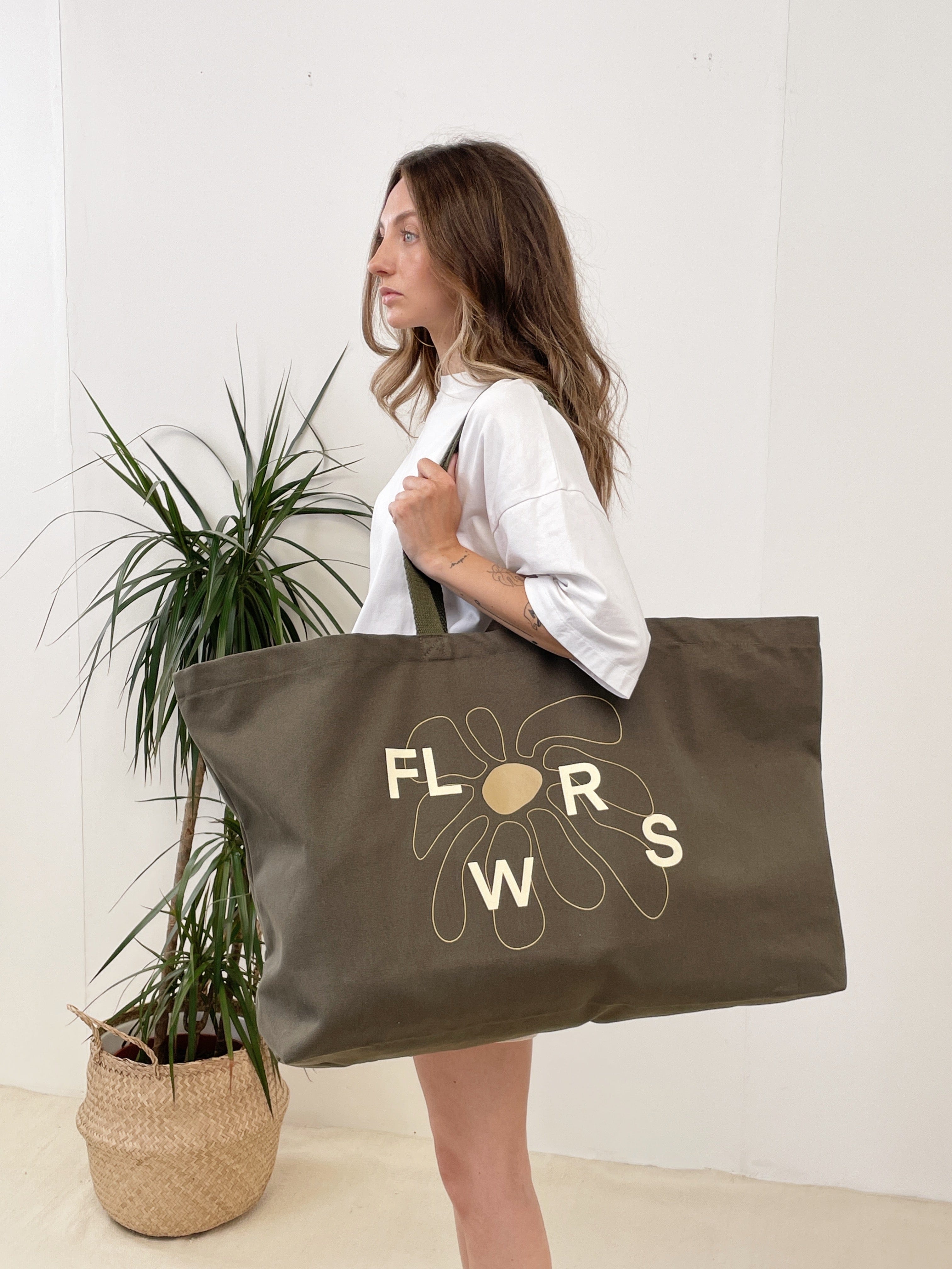 FLWRS by Chloe Hayward FLWRS Oversized Canvas Tote - Khaki