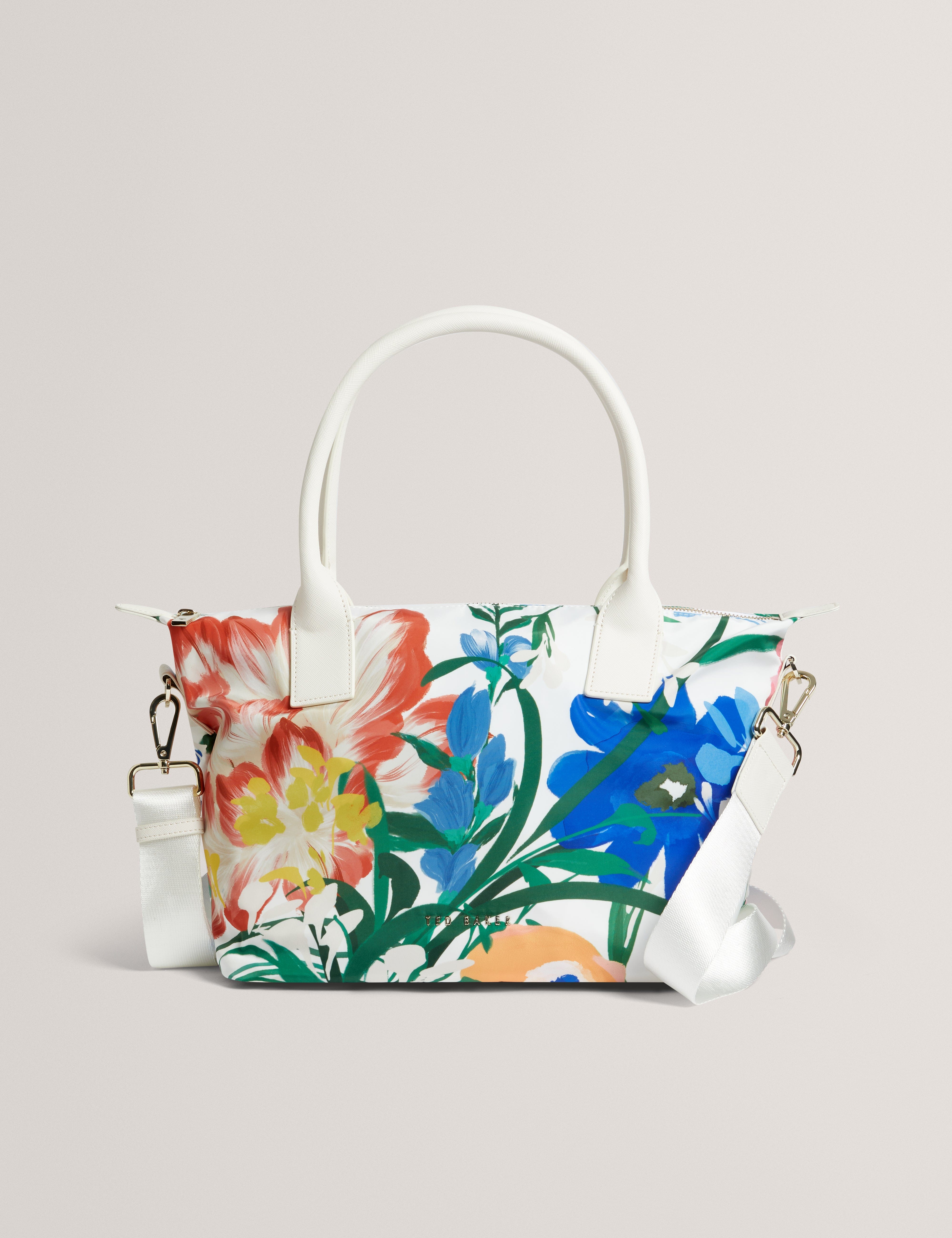 WHITE* Quen Printed Nylon Tote Bag White Black