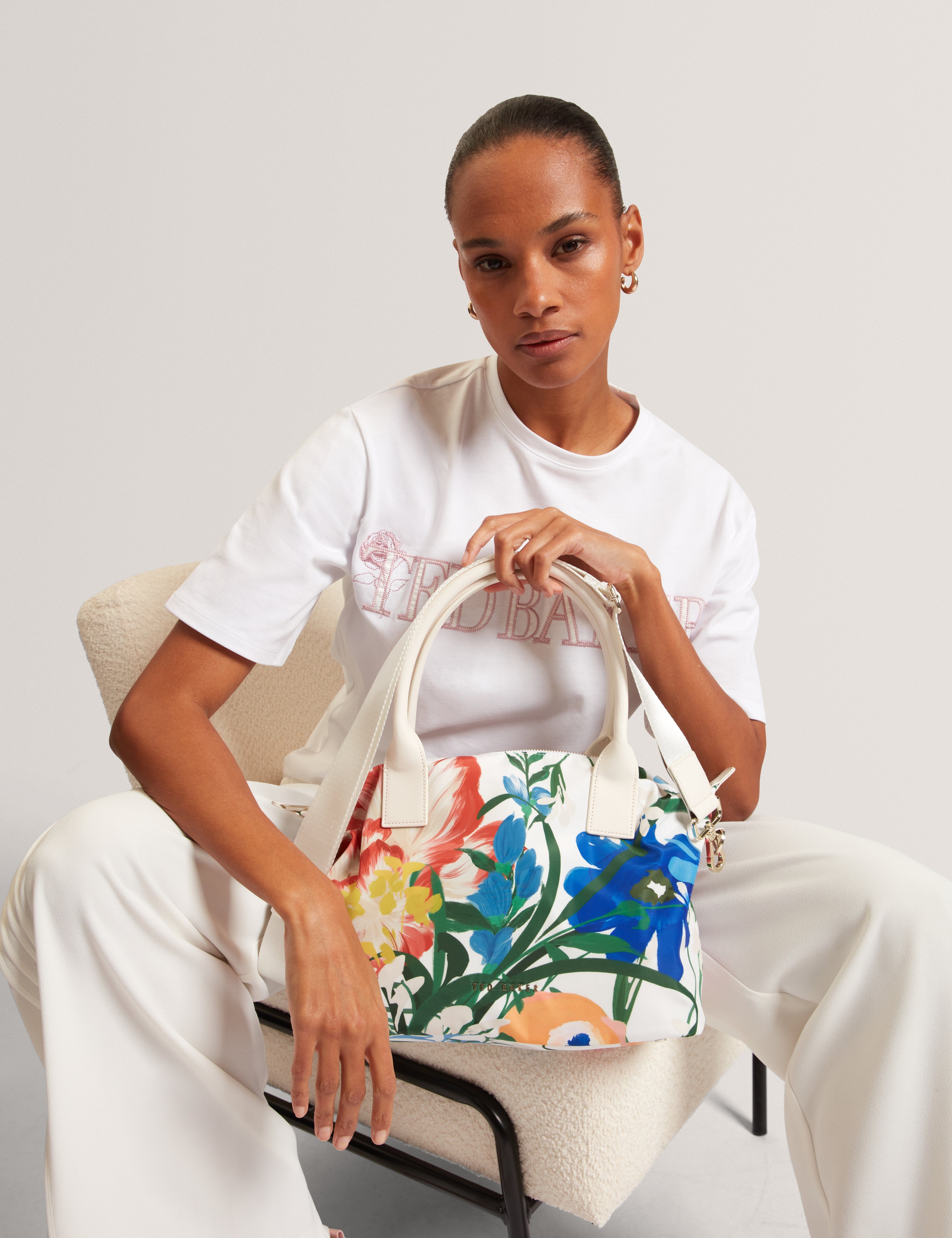 WHITE* Quen Printed Nylon Tote Bag White Black