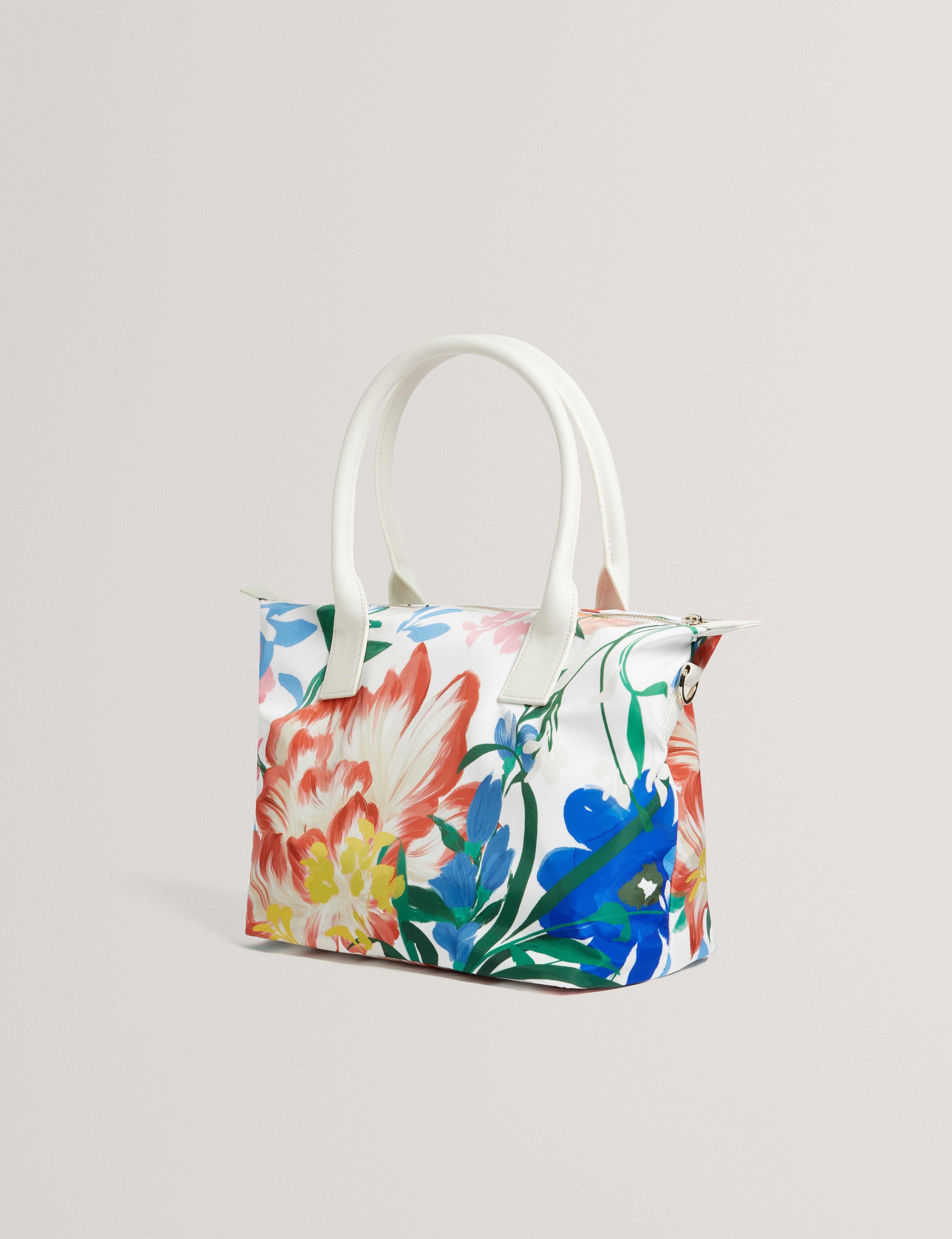 WHITE* Quen Printed Nylon Tote Bag White Black