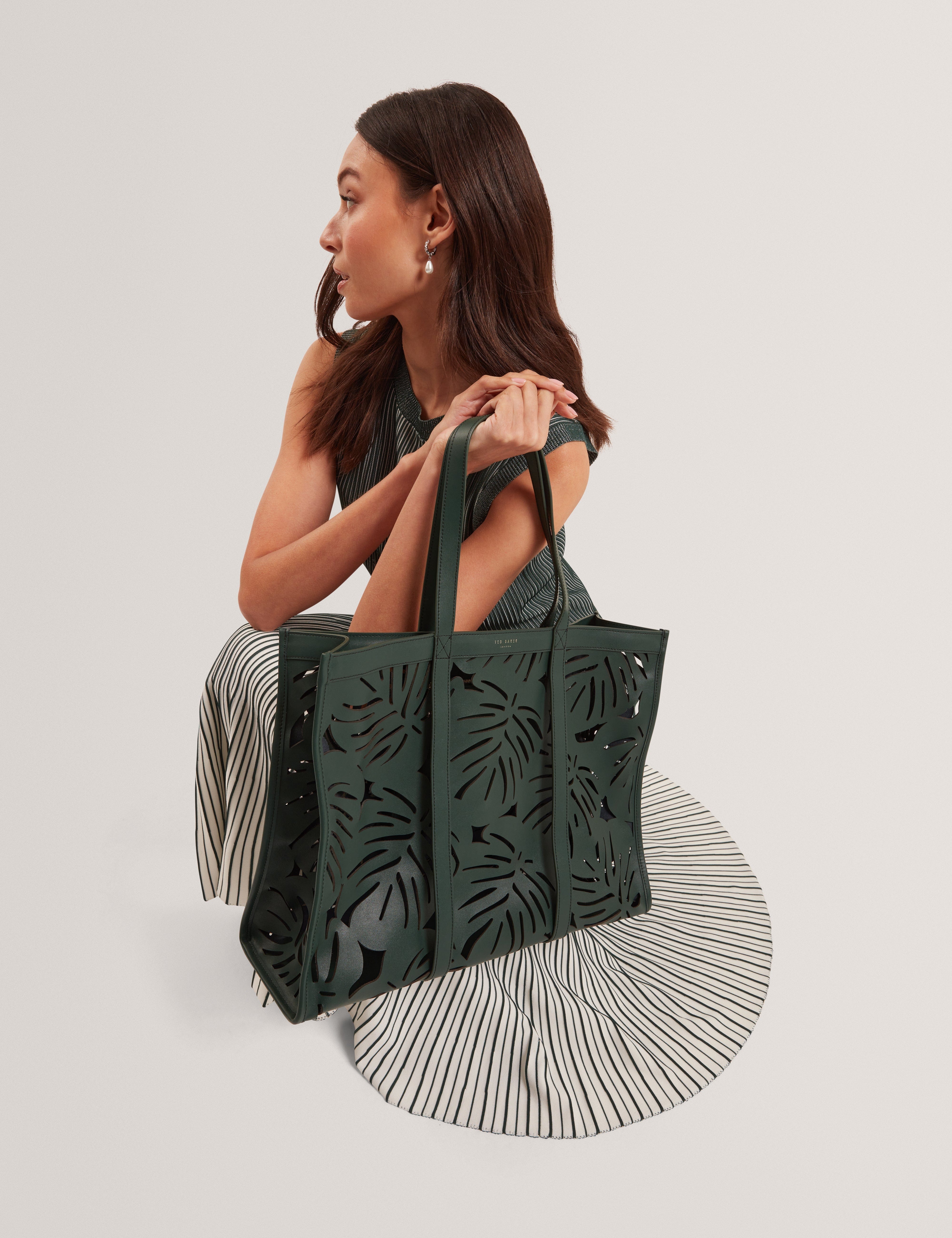 Ted Baker MOV Leiian Leaf Detail Laser Cut Extra Large Tote Green