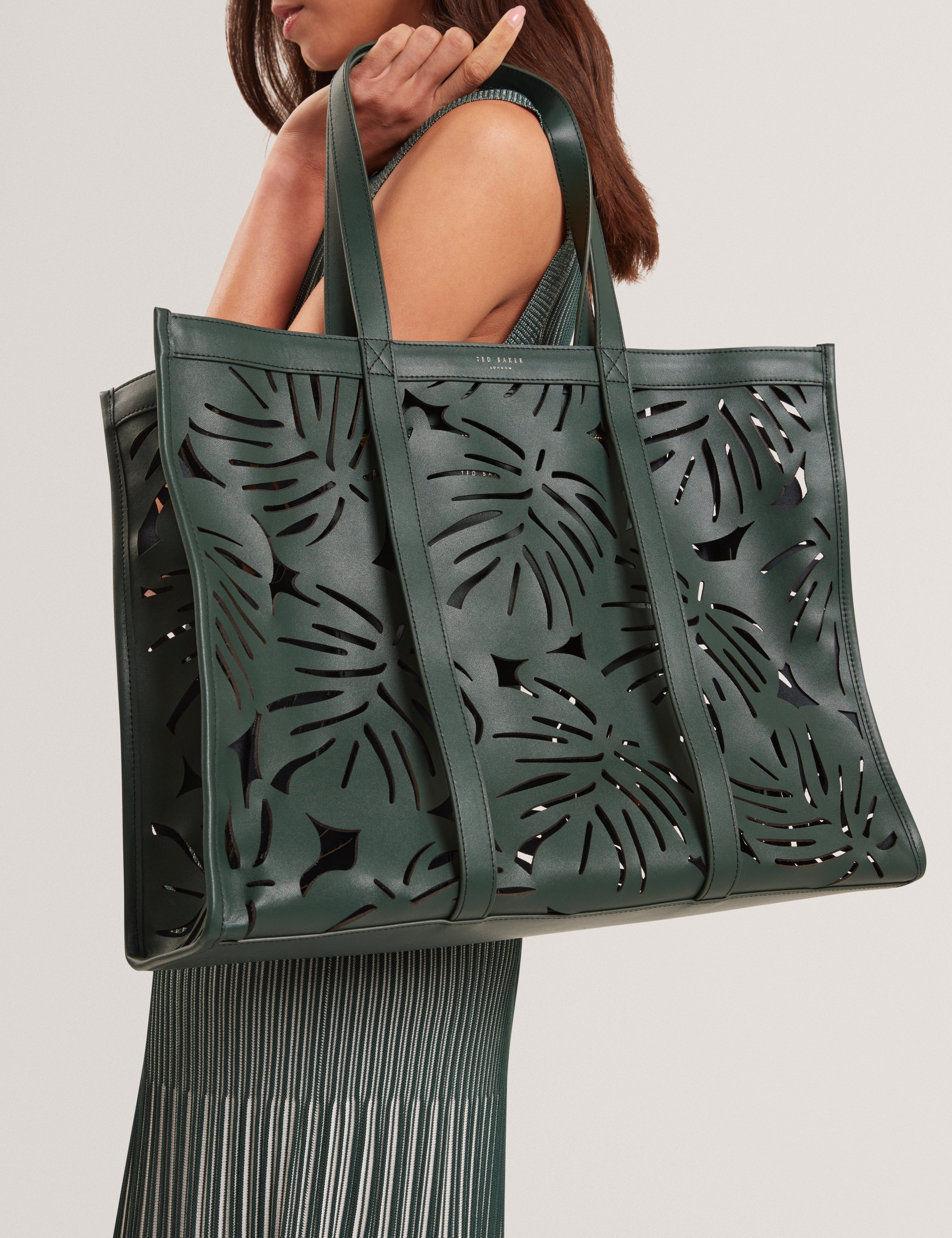 Ted Baker MOV Leiian Leaf Detail Laser Cut Extra Large Tote Green