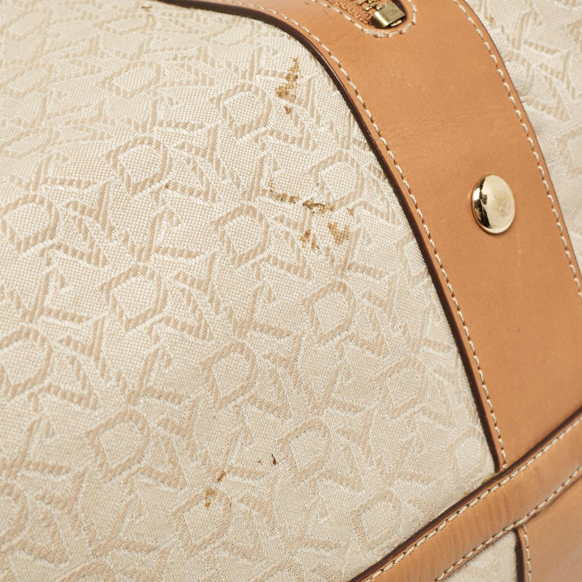 Monogram Dkny Beige/brown Monogram Canvas And Leather Front Zip Tote