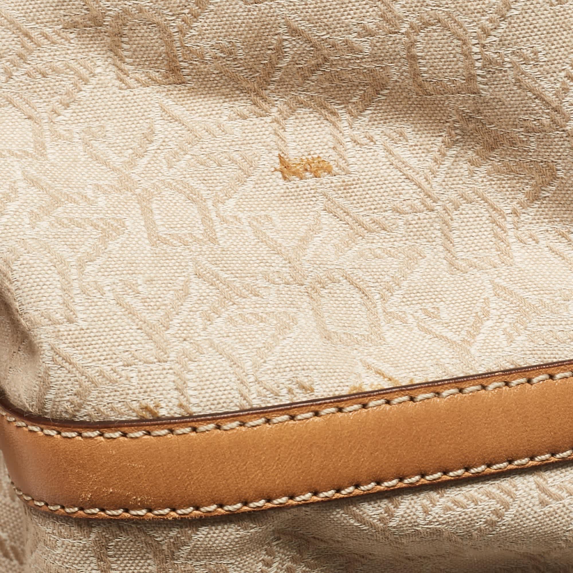 Monogram Dkny Beige/brown Monogram Canvas And Leather Front Zip Tote