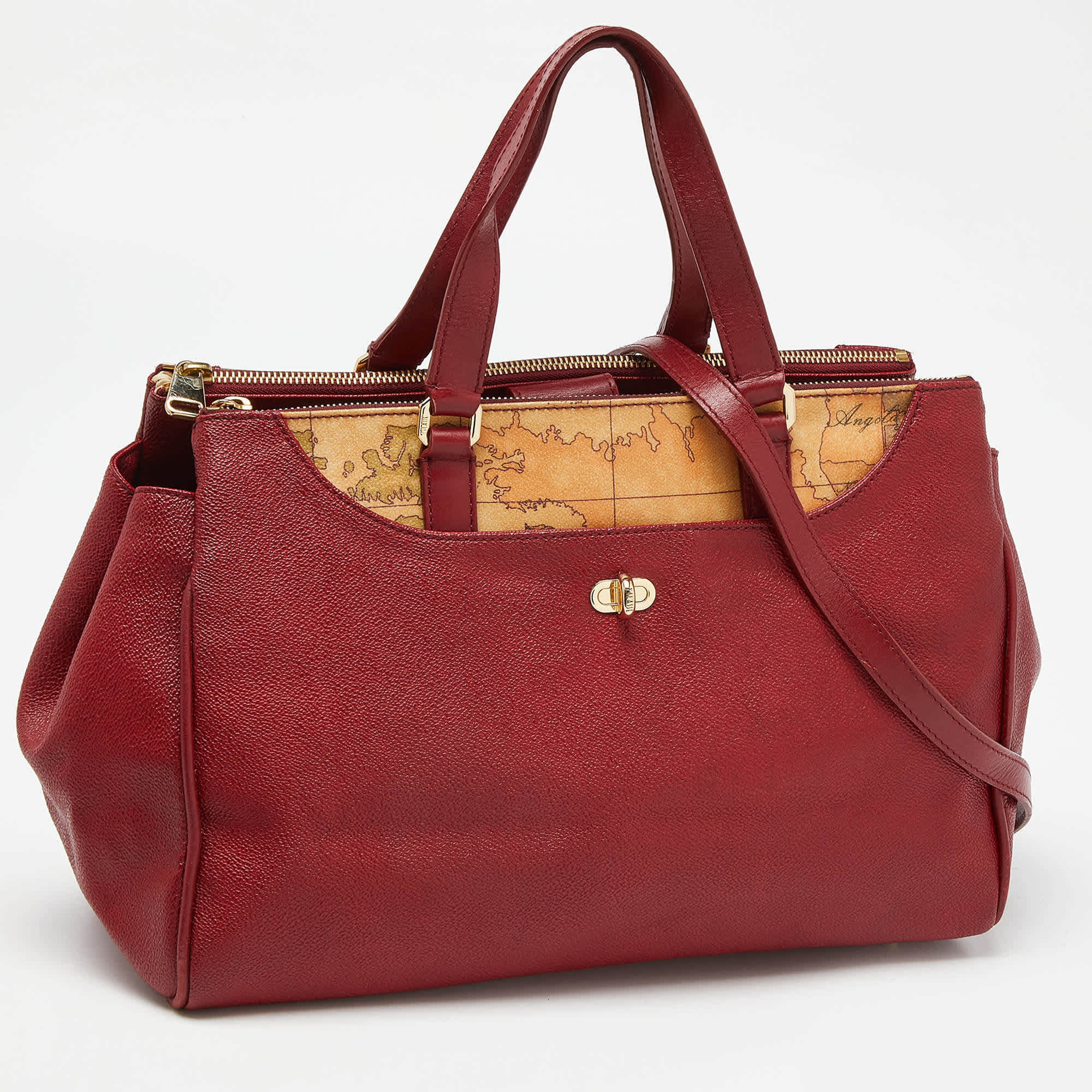 Alviero Martini 1A Classe Red/beige Geo Print Coated Canvas And Leather Tote